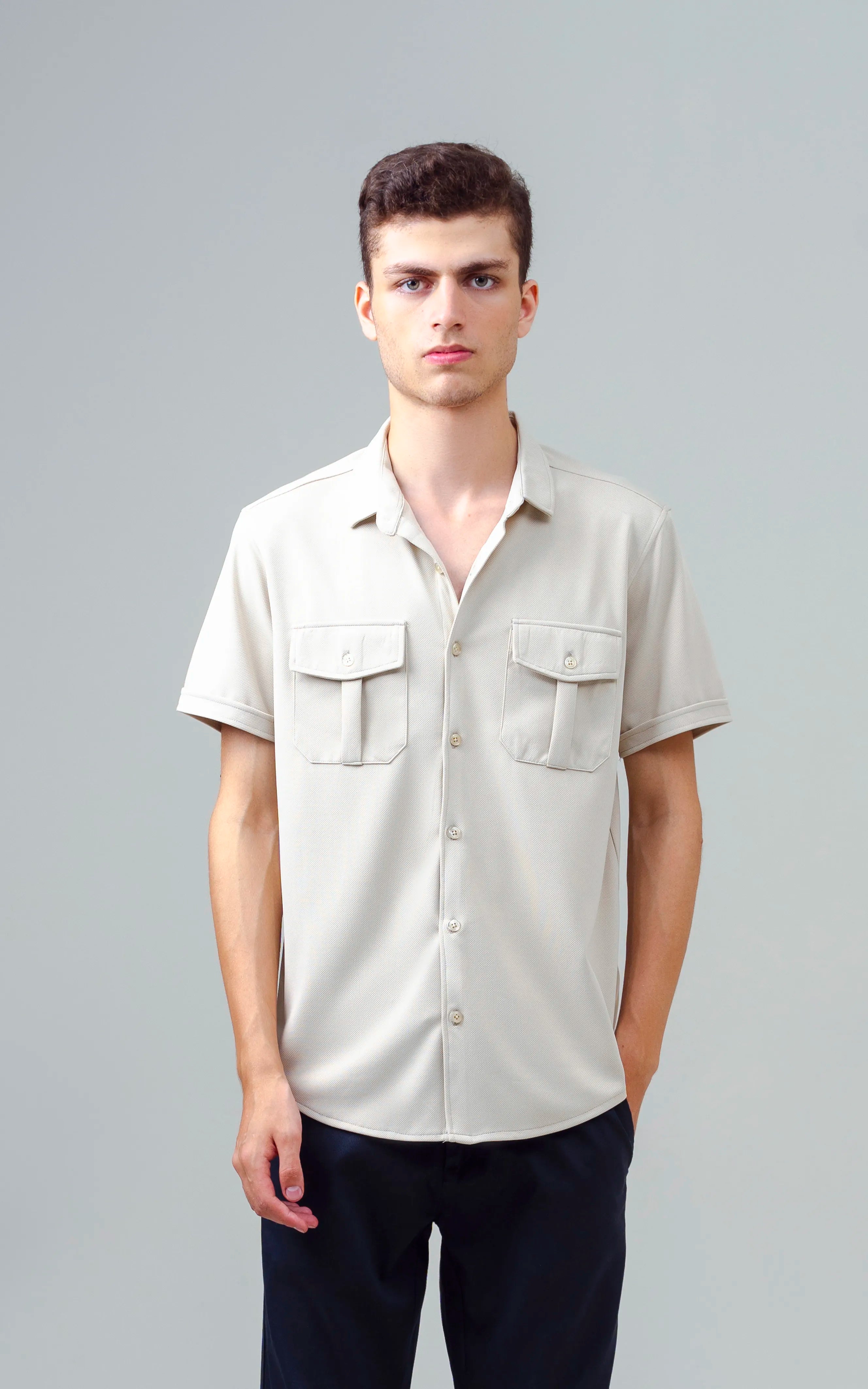 SMART FIT KNIT CASUAL SHIRT LIGHT KHAKI