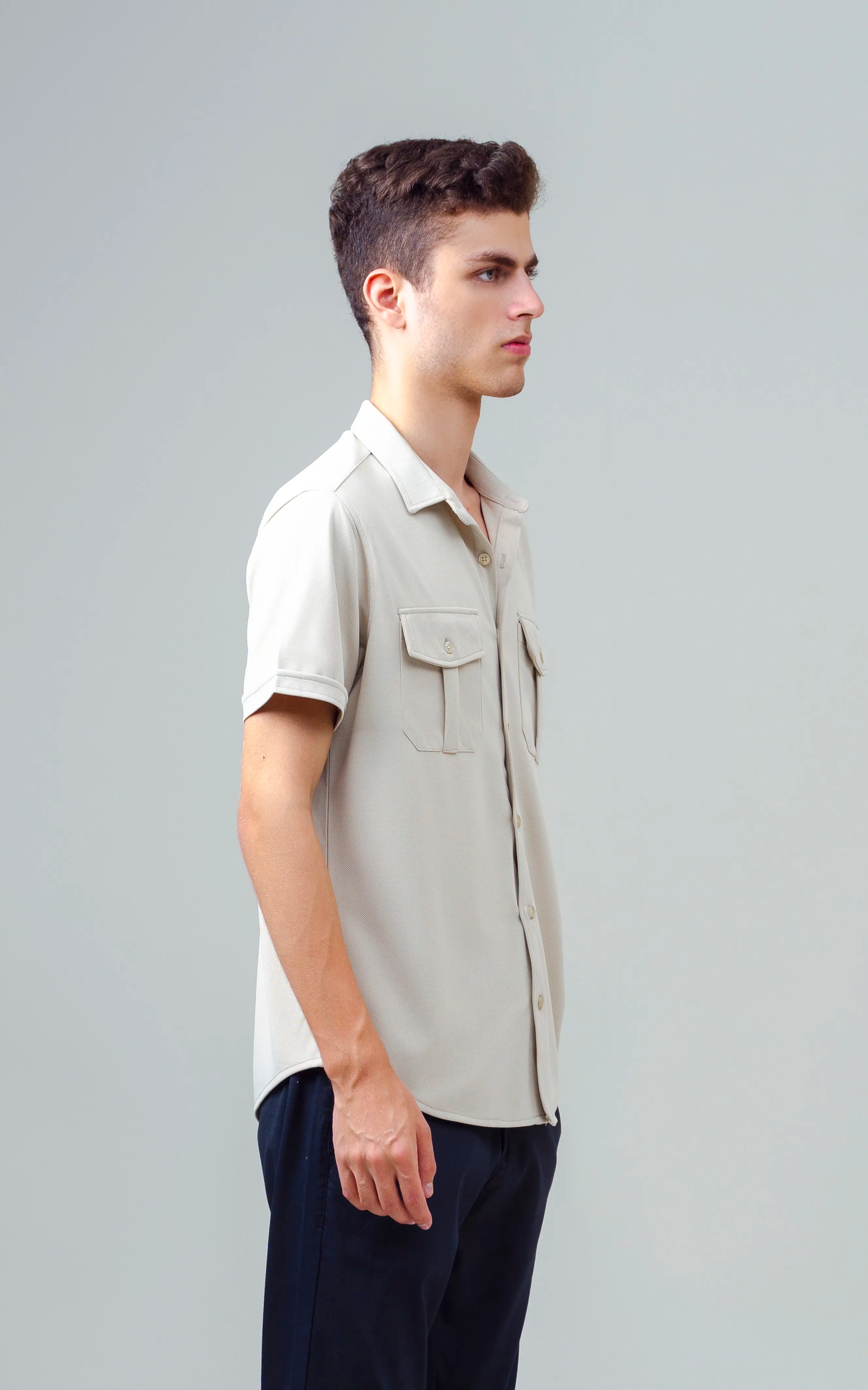 SMART FIT KNIT CASUAL SHIRT LIGHT KHAKI