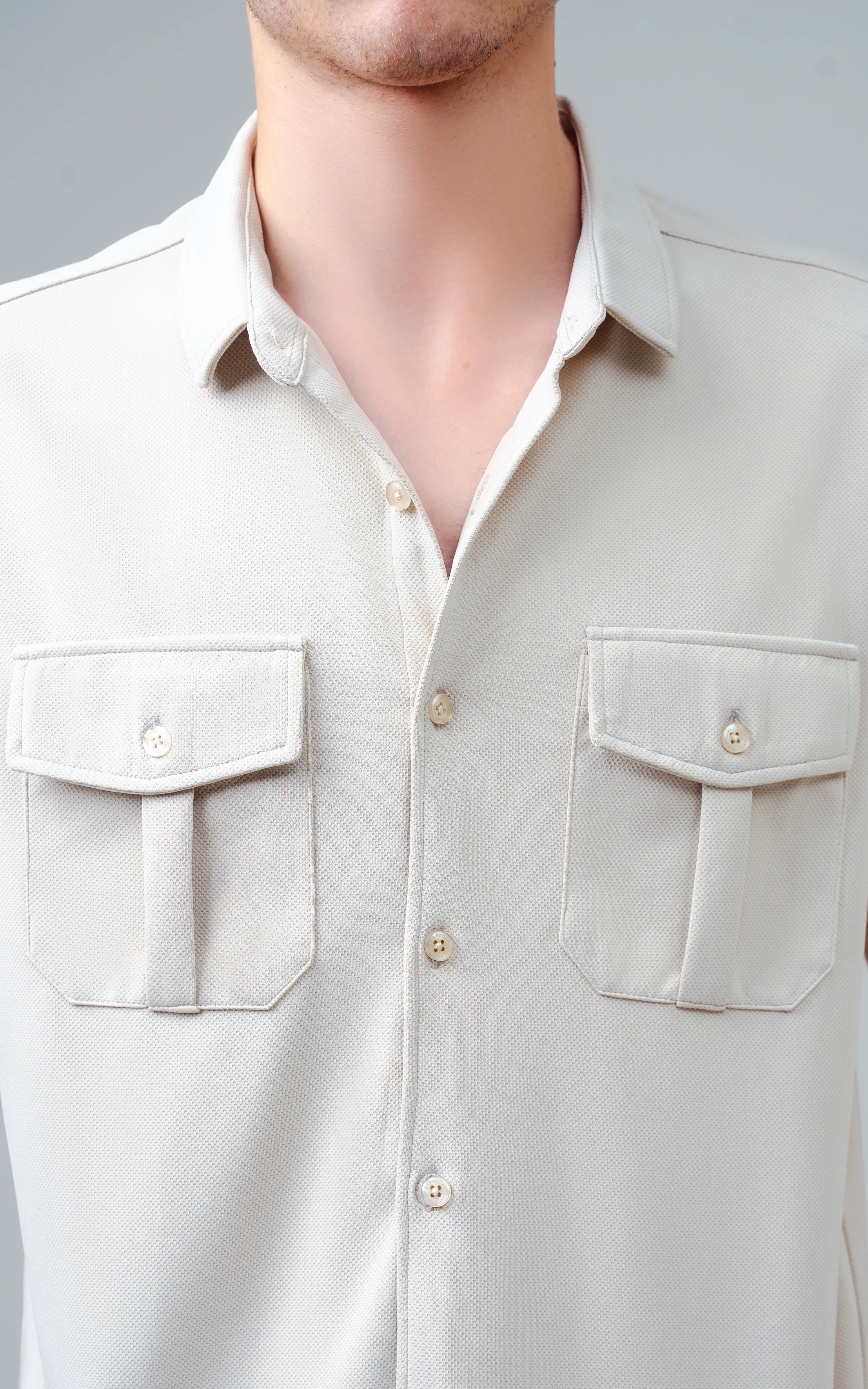 SMART FIT KNIT CASUAL SHIRT LIGHT KHAKI