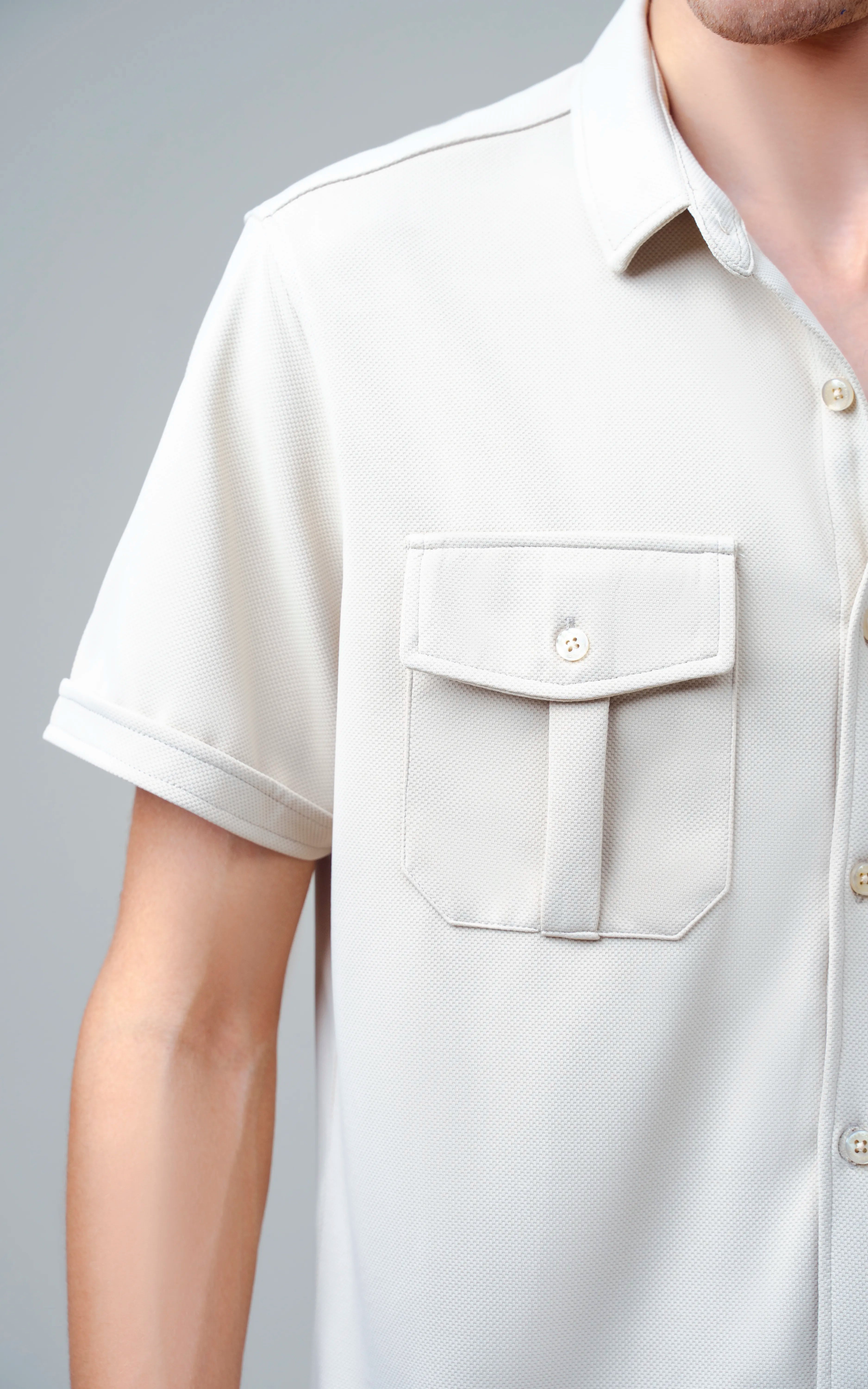 SMART FIT KNIT CASUAL SHIRT LIGHT KHAKI