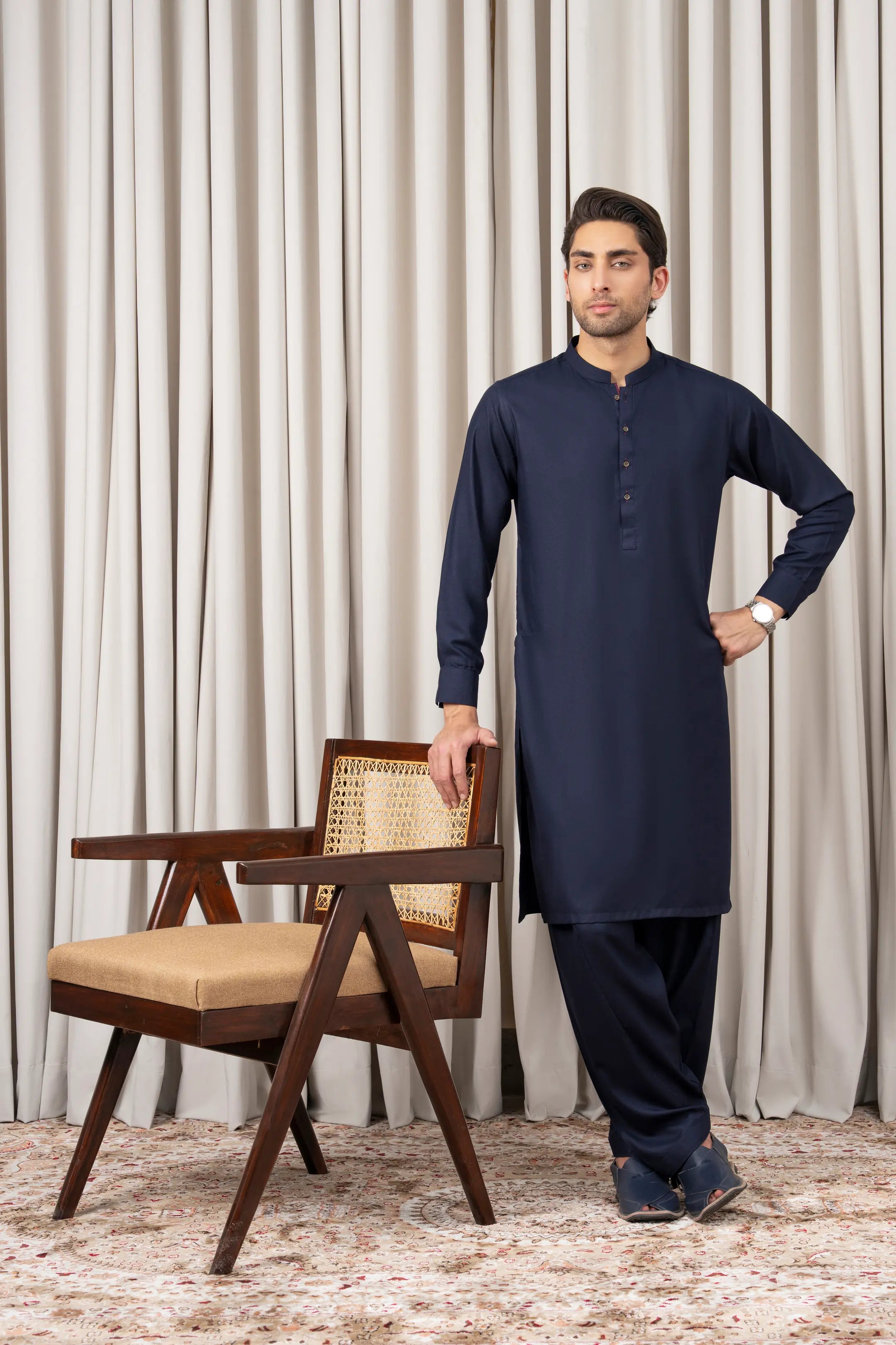 TEXTURED BLENDED KAMEEZ SHALWAR - SIGNATURE COLLECTION NAVY