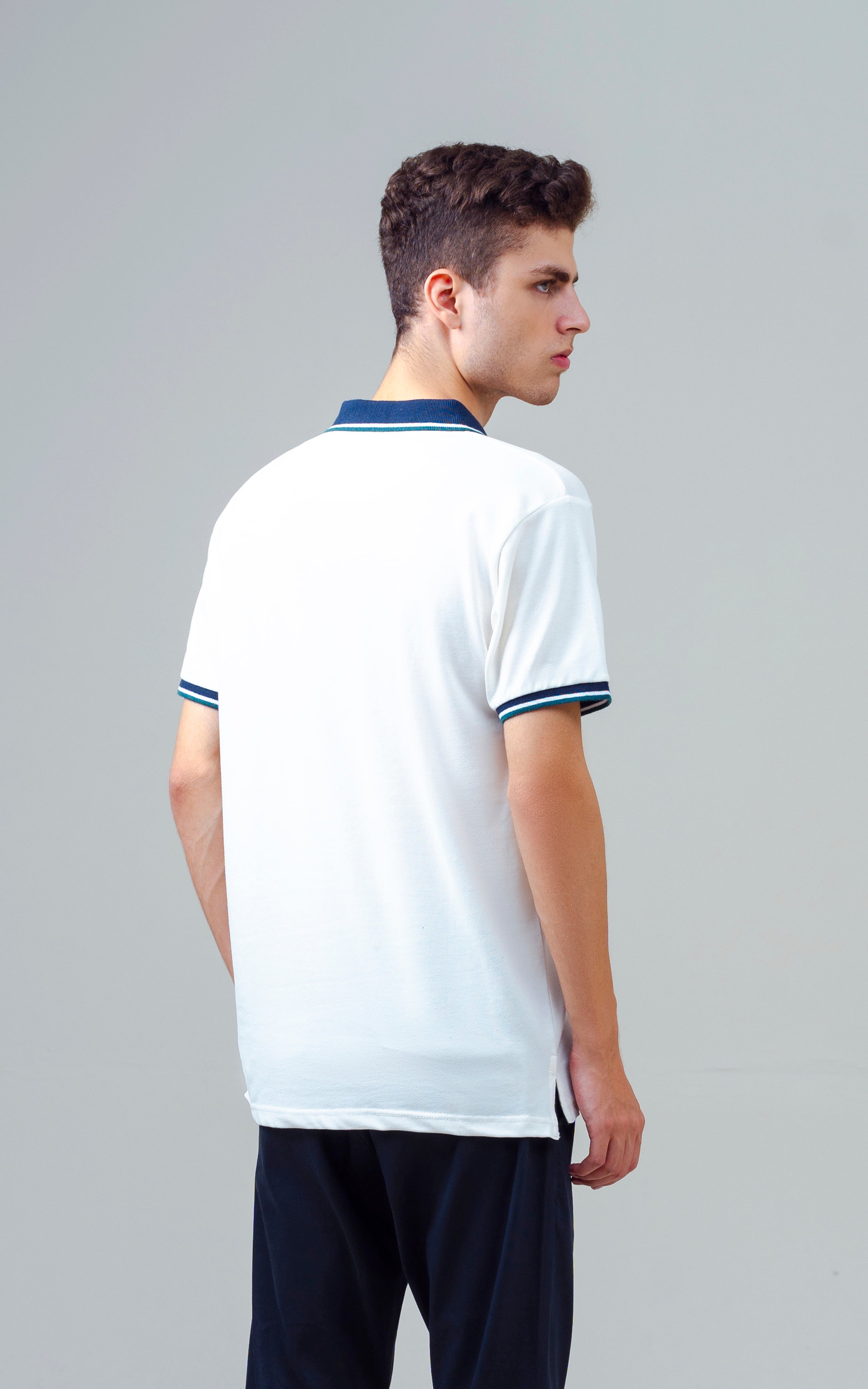 CONTRAST TIPPING COLLAR POLO SHIRT OFF WHITE