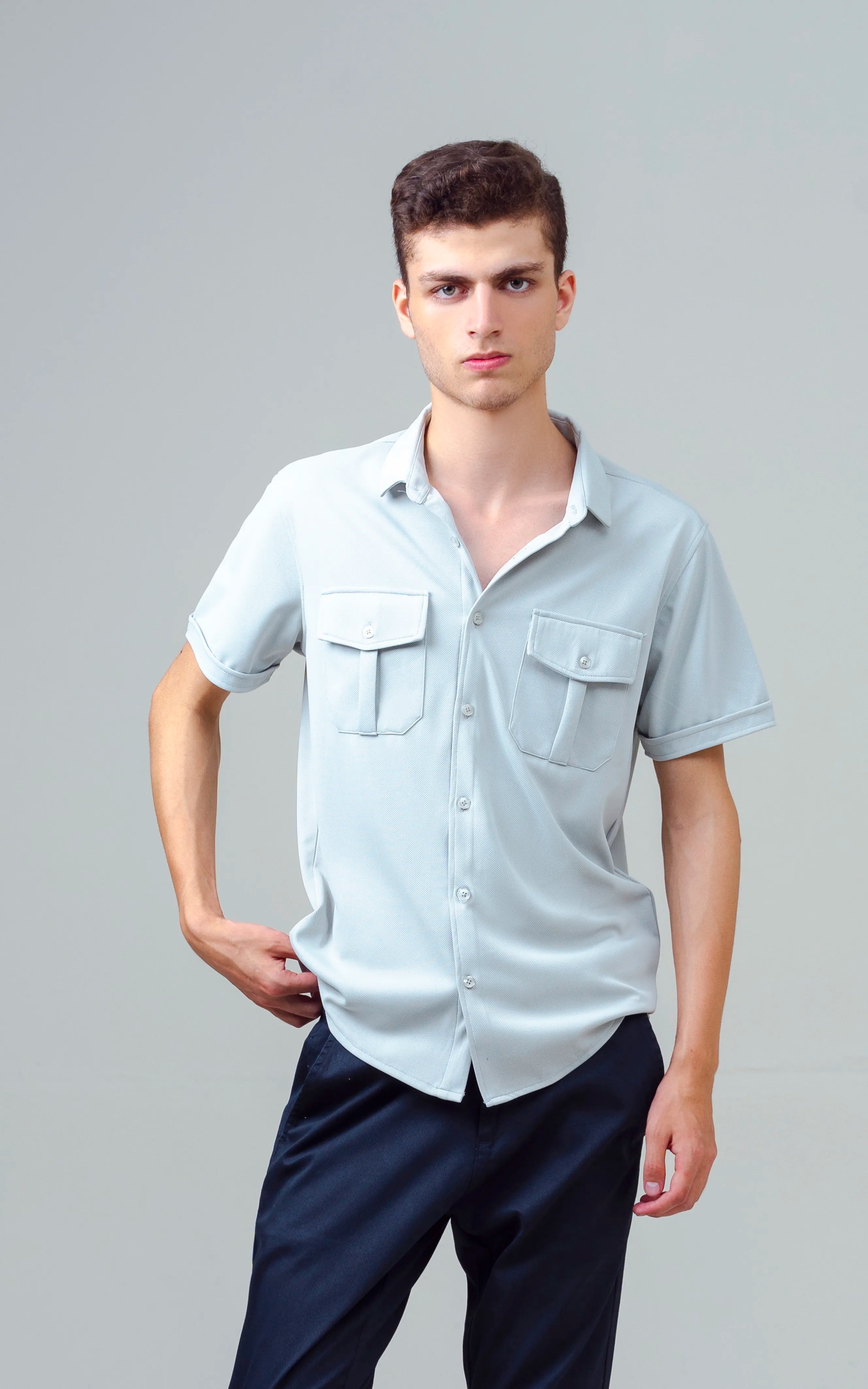 SMART FIT KNIT CASUAL SHIRT LIGHT GREY