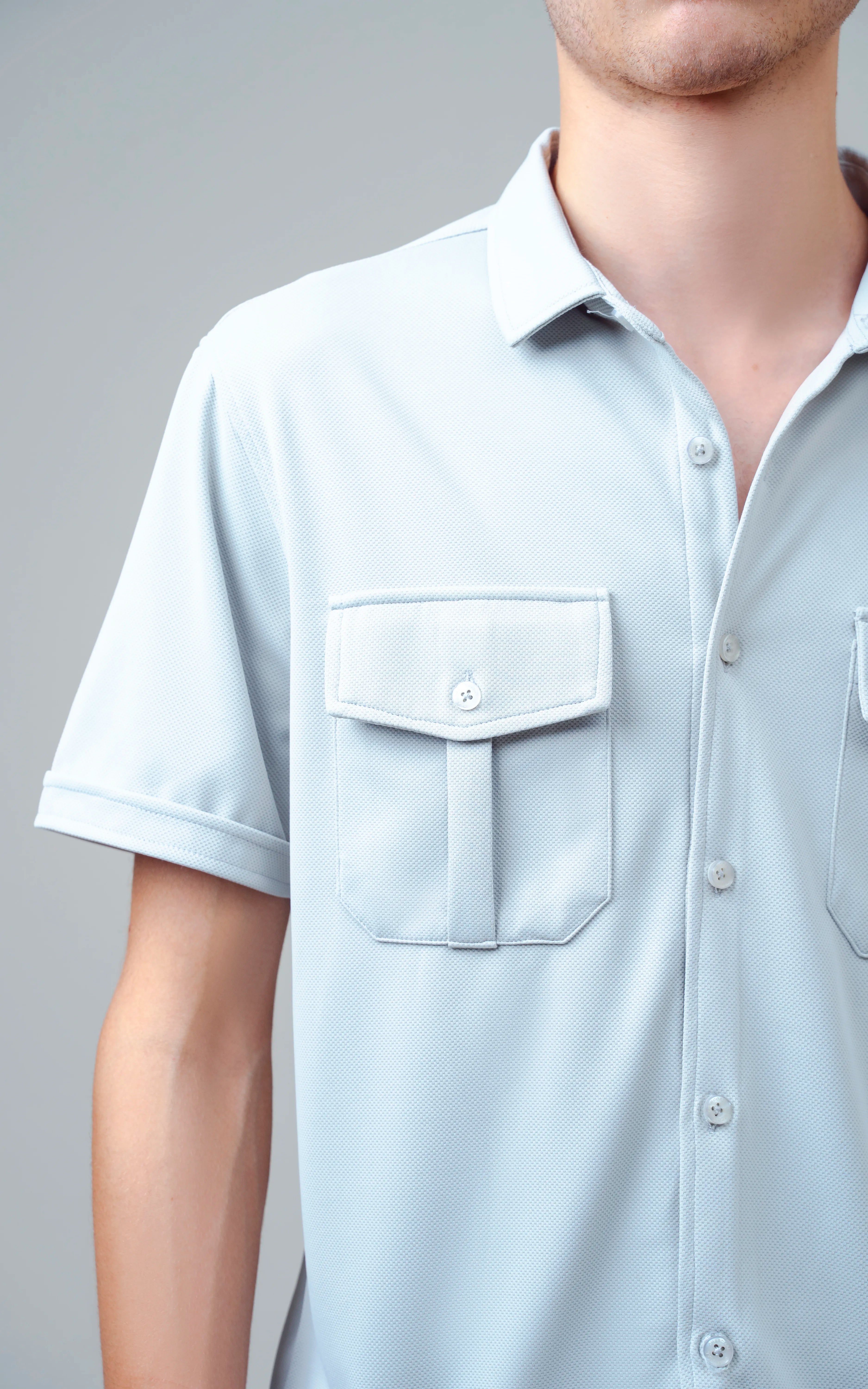 SMART FIT KNIT CASUAL SHIRT LIGHT GREY