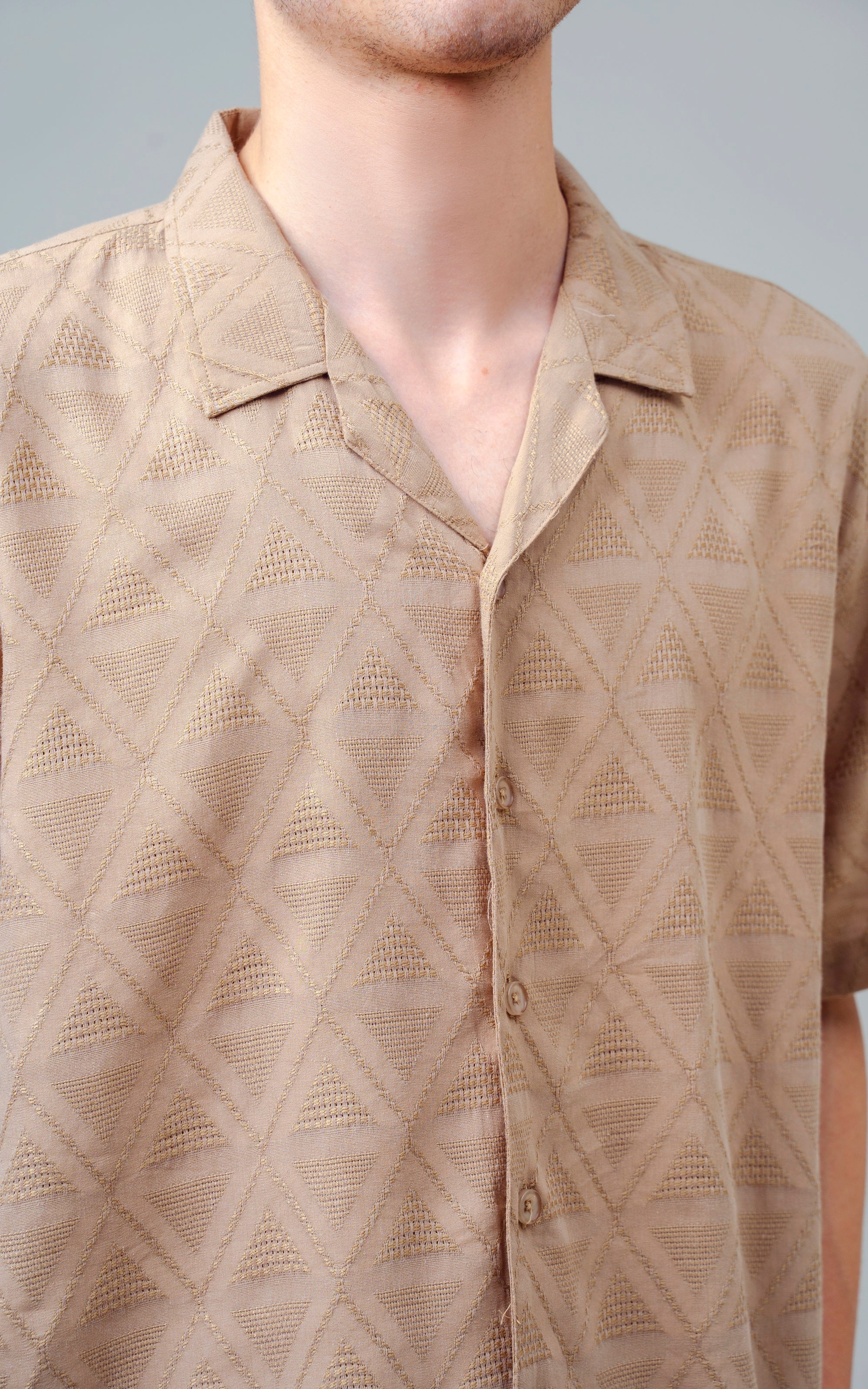 CUBAN COLLAR SHORT SLEEVES SHIRT KHAKI