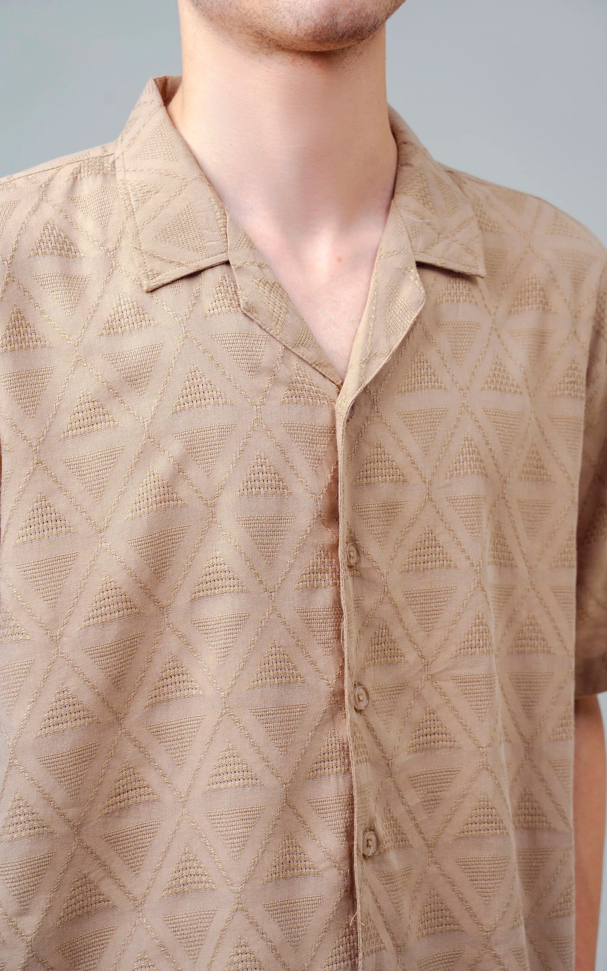 CUBAN COLLAR SHORT SLEEVES SHIRT KHAKI