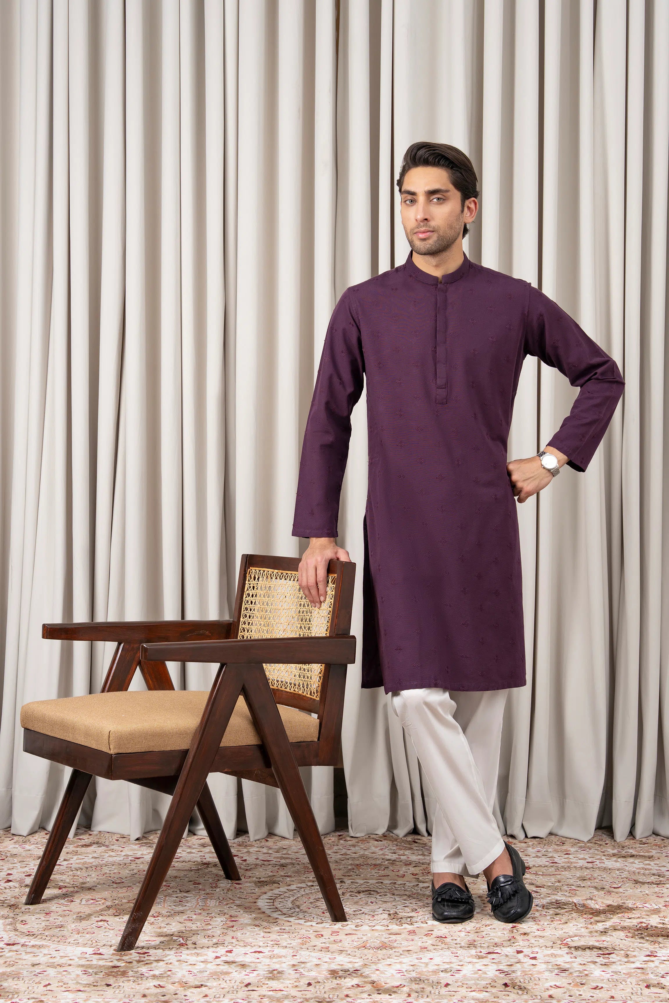 EMBROIDERED KURTA - SIGNATURE COLLECTION PLUM