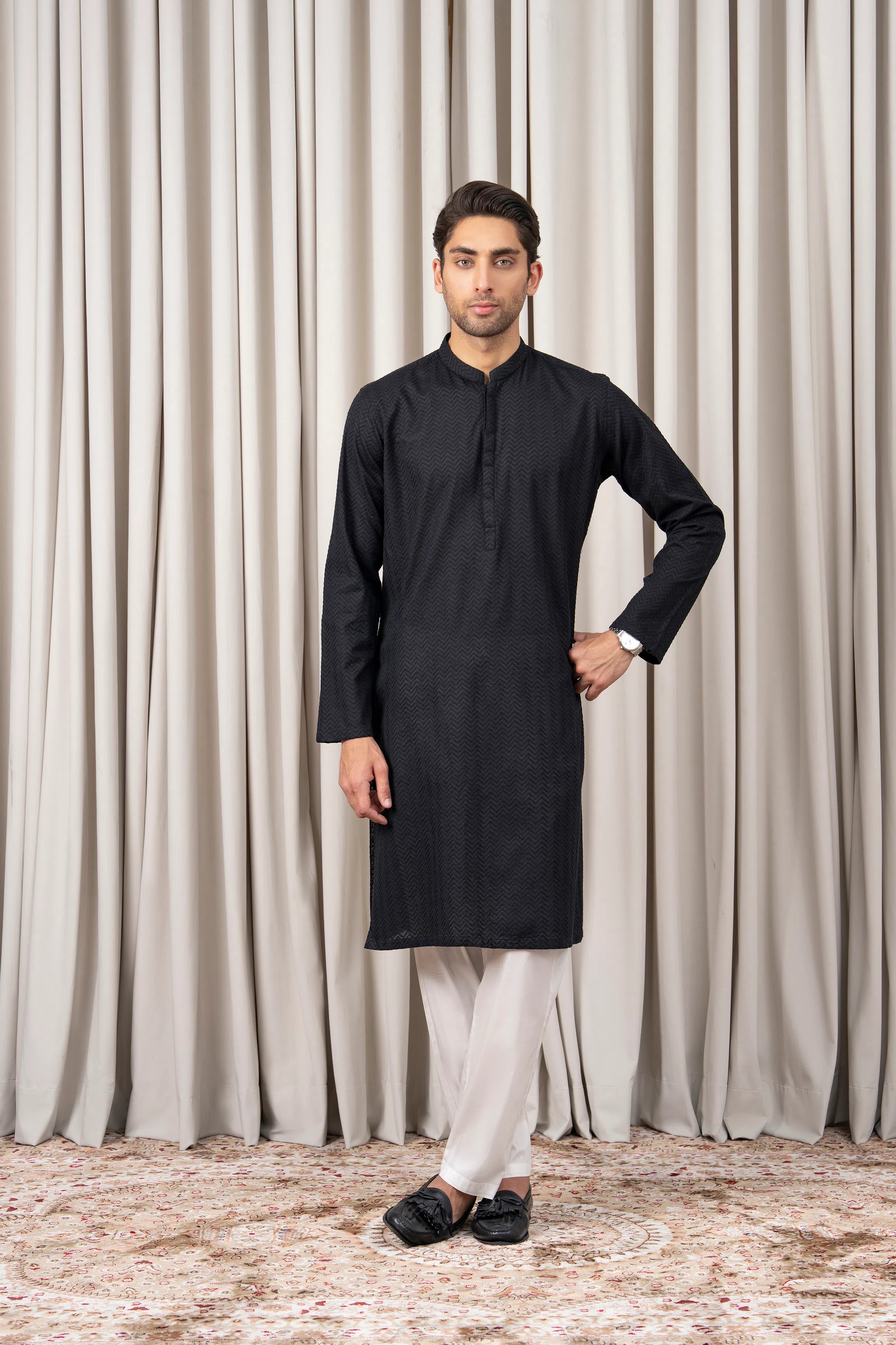 EMBROIDERED KURTA - SIGNATURE COLLECTION BLACK