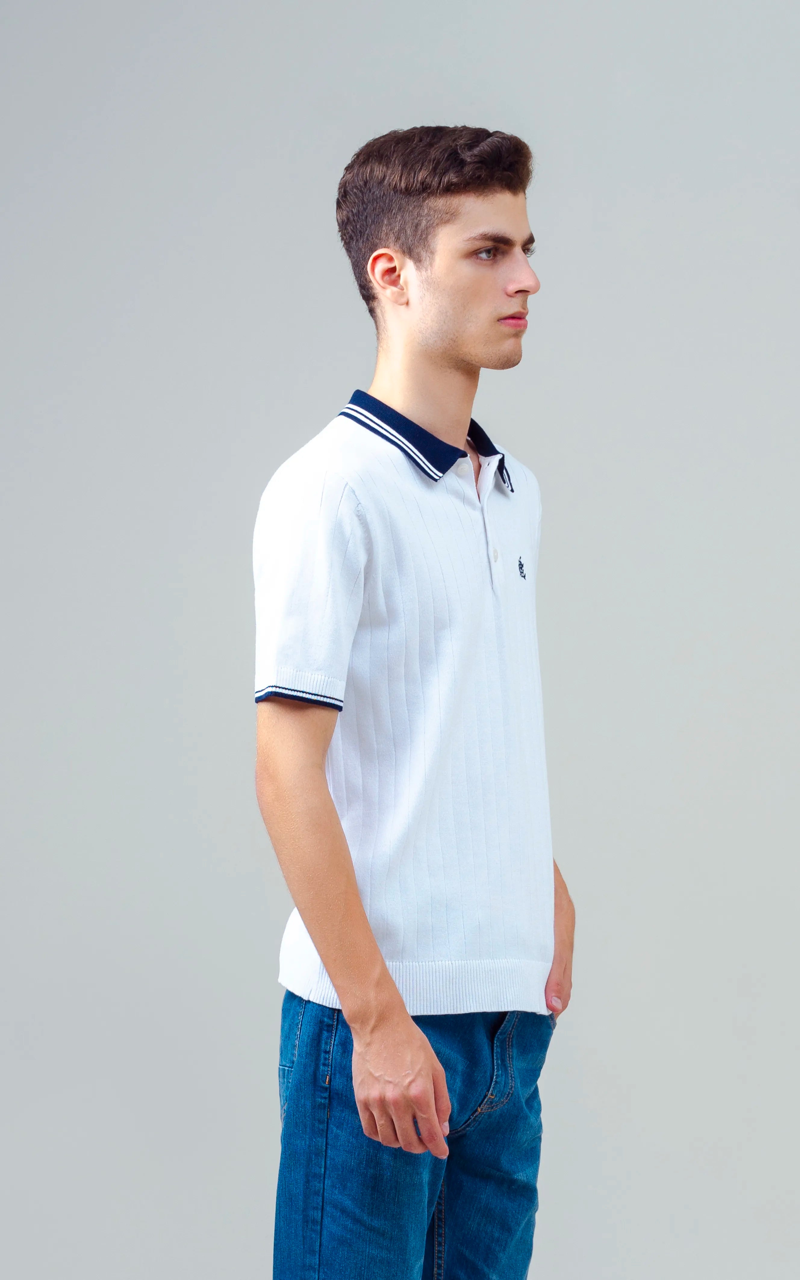 KNITTED TIPPING COLLAR POLO WHITE