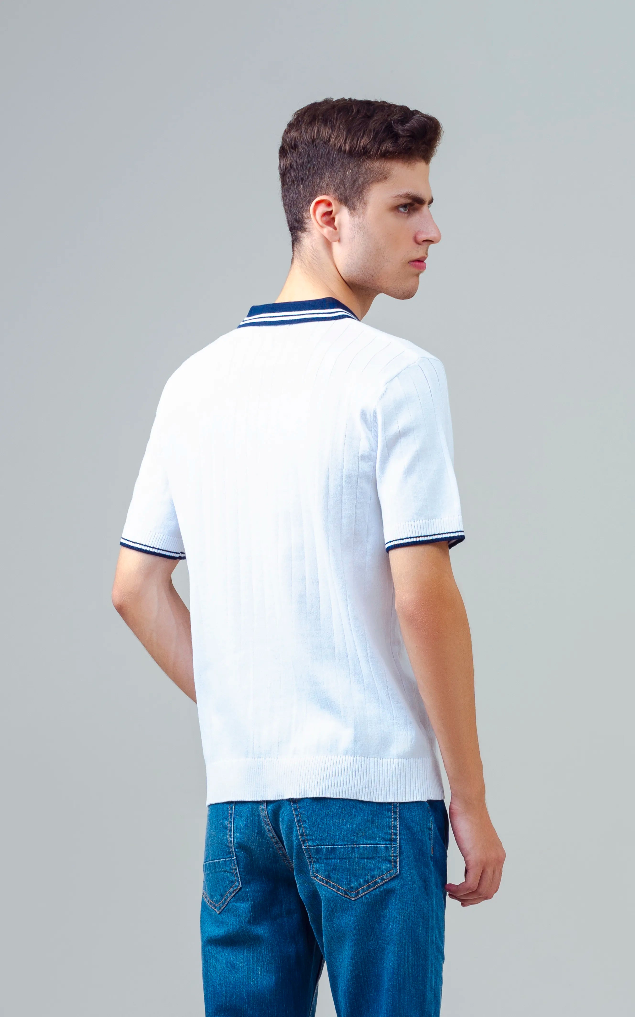 KNITTED TIPPING COLLAR POLO WHITE