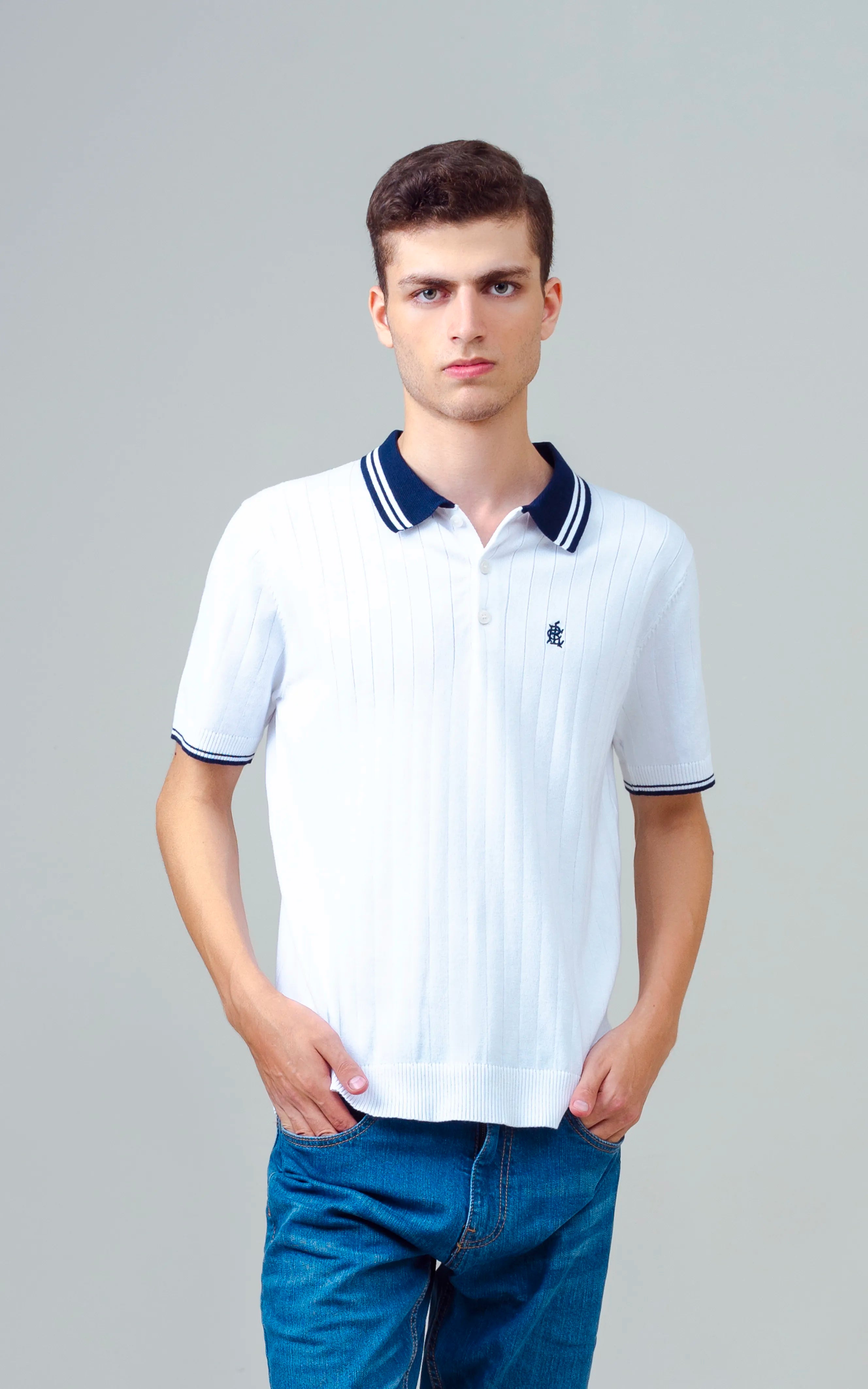 KNITTED TIPPING COLLAR POLO WHITE
