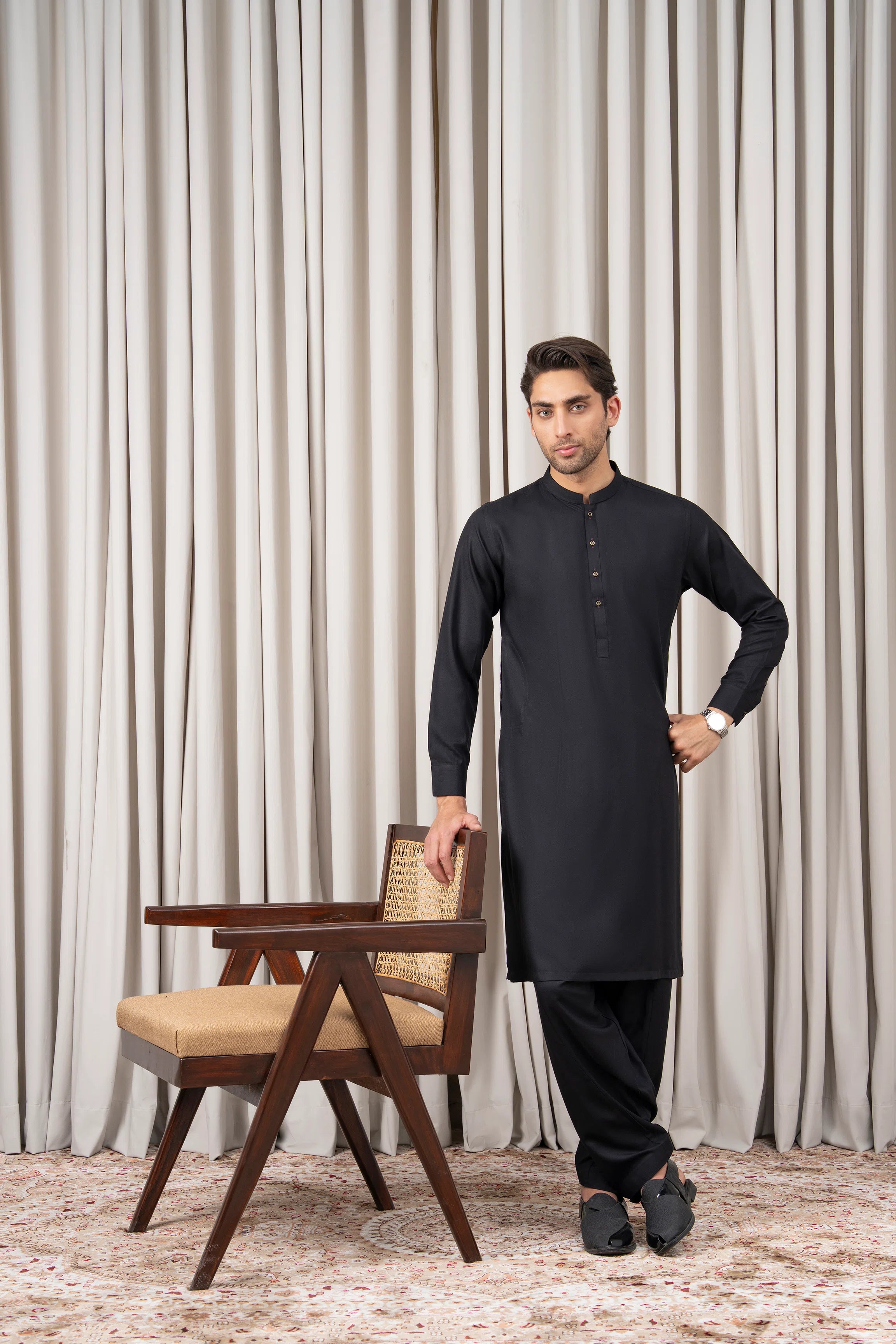 TEXTURED BLENDED KAMEEZ SHALWAR - SIGNATURE COLLECTION BLACK