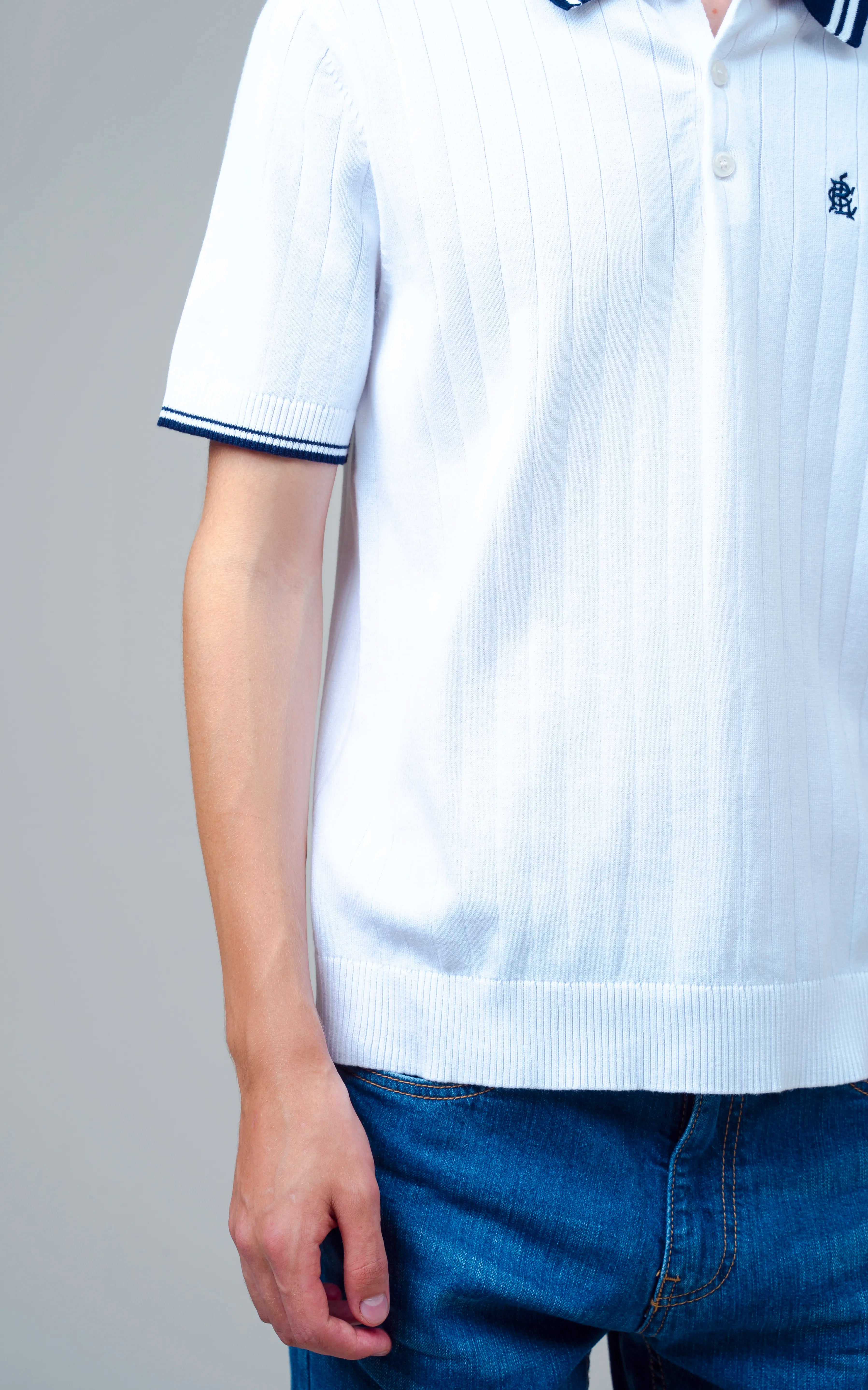 KNITTED TIPPING COLLAR POLO WHITE