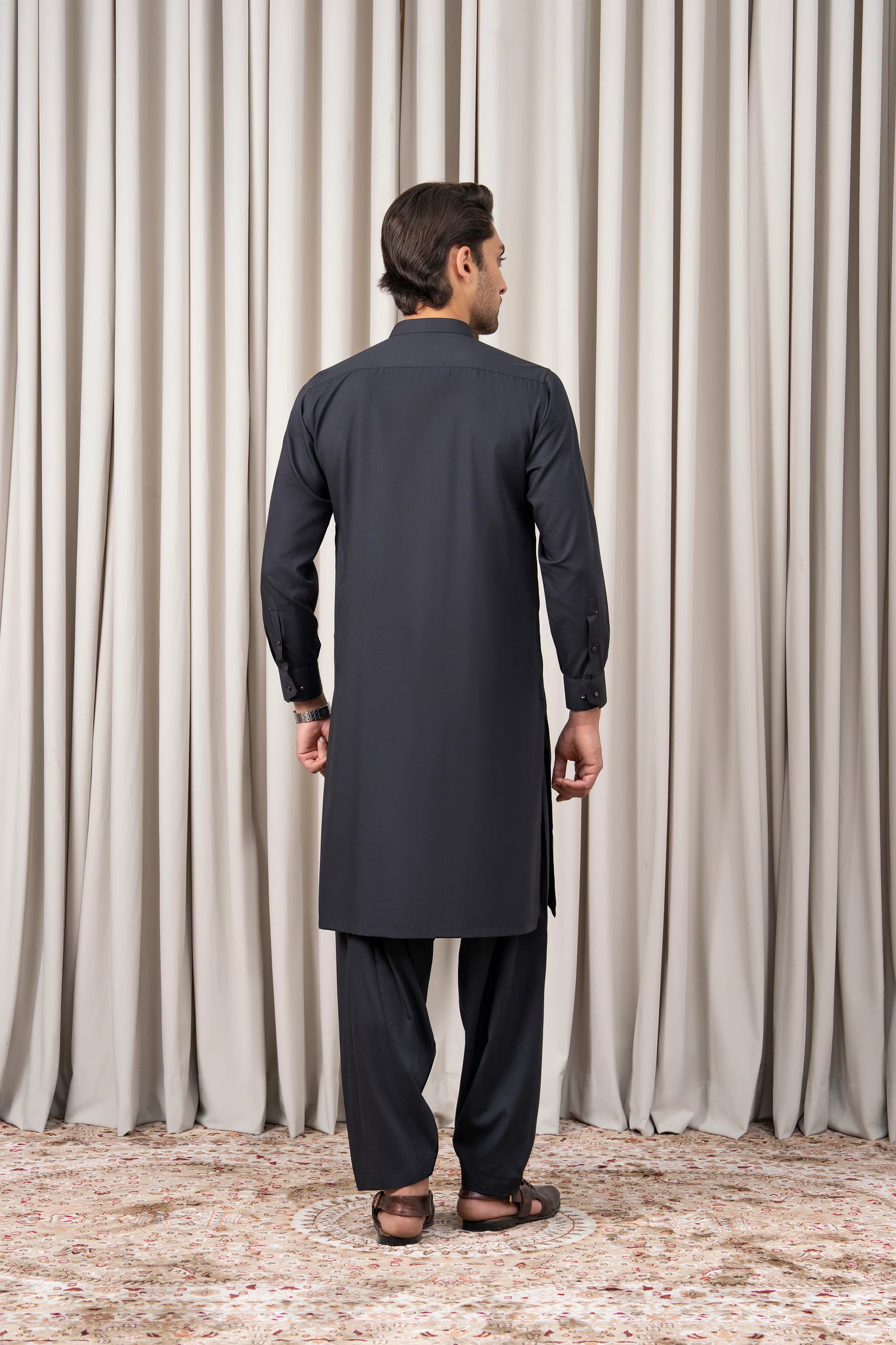 TEXTURED BLENDED KAMEEZ SHALWAR - SIGNATURE COLLECTION BLACK