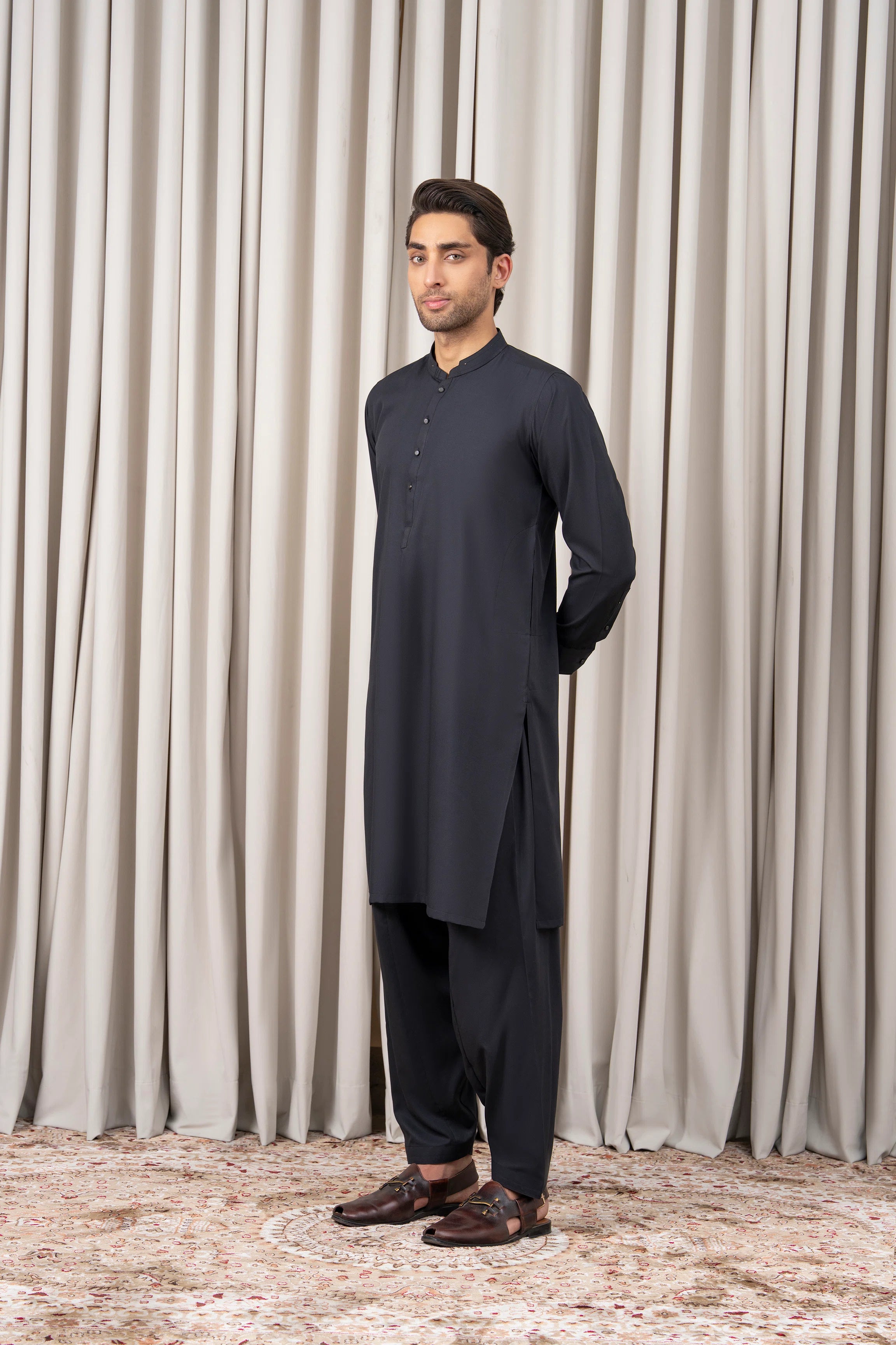 TEXTURED BLENDED KAMEEZ SHALWAR - SIGNATURE COLLECTION BLACK