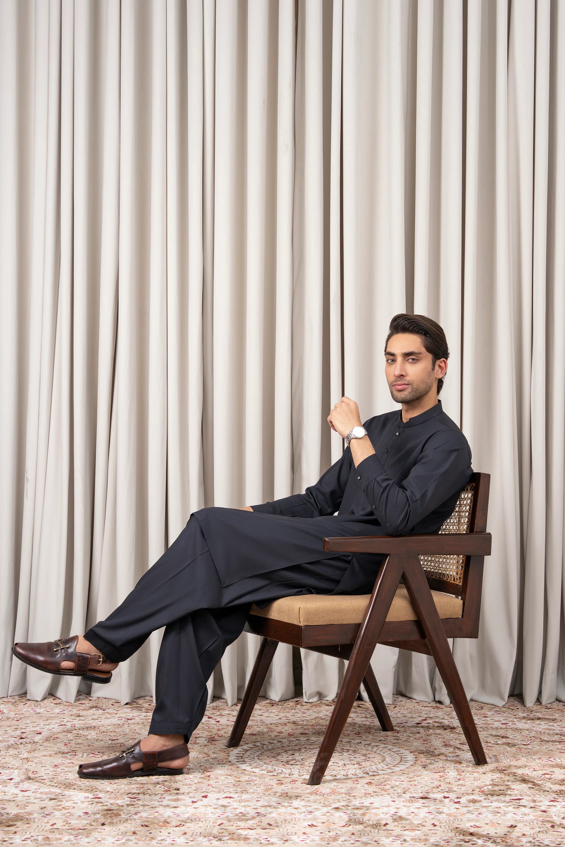 TEXTURED BLENDED KAMEEZ SHALWAR - SIGNATURE COLLECTION BLACK