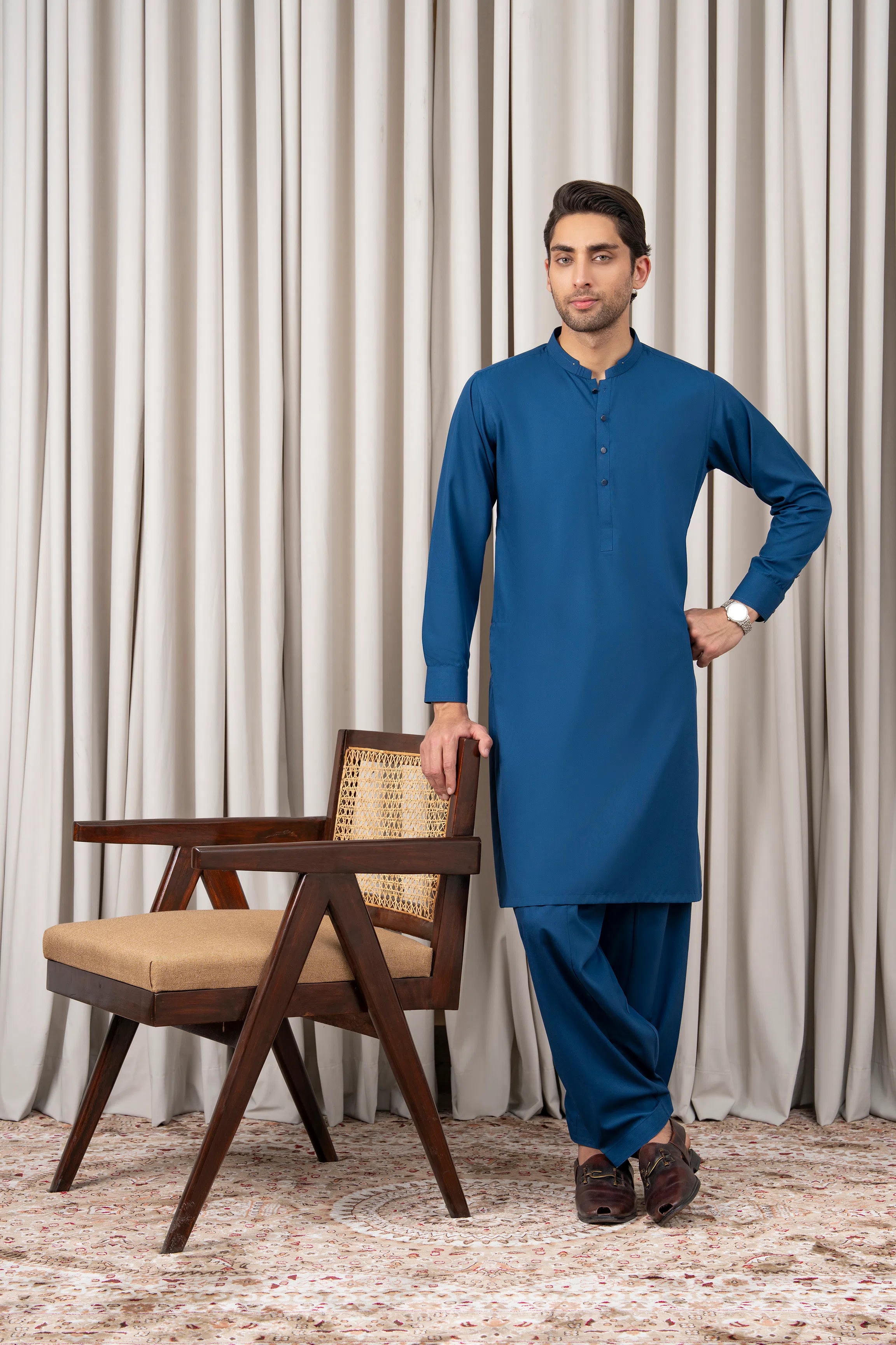 TEXTURED BLENDED KAMEEZ SHALWAR - SIGNATURE COLLECTION CERULEAN BLUE