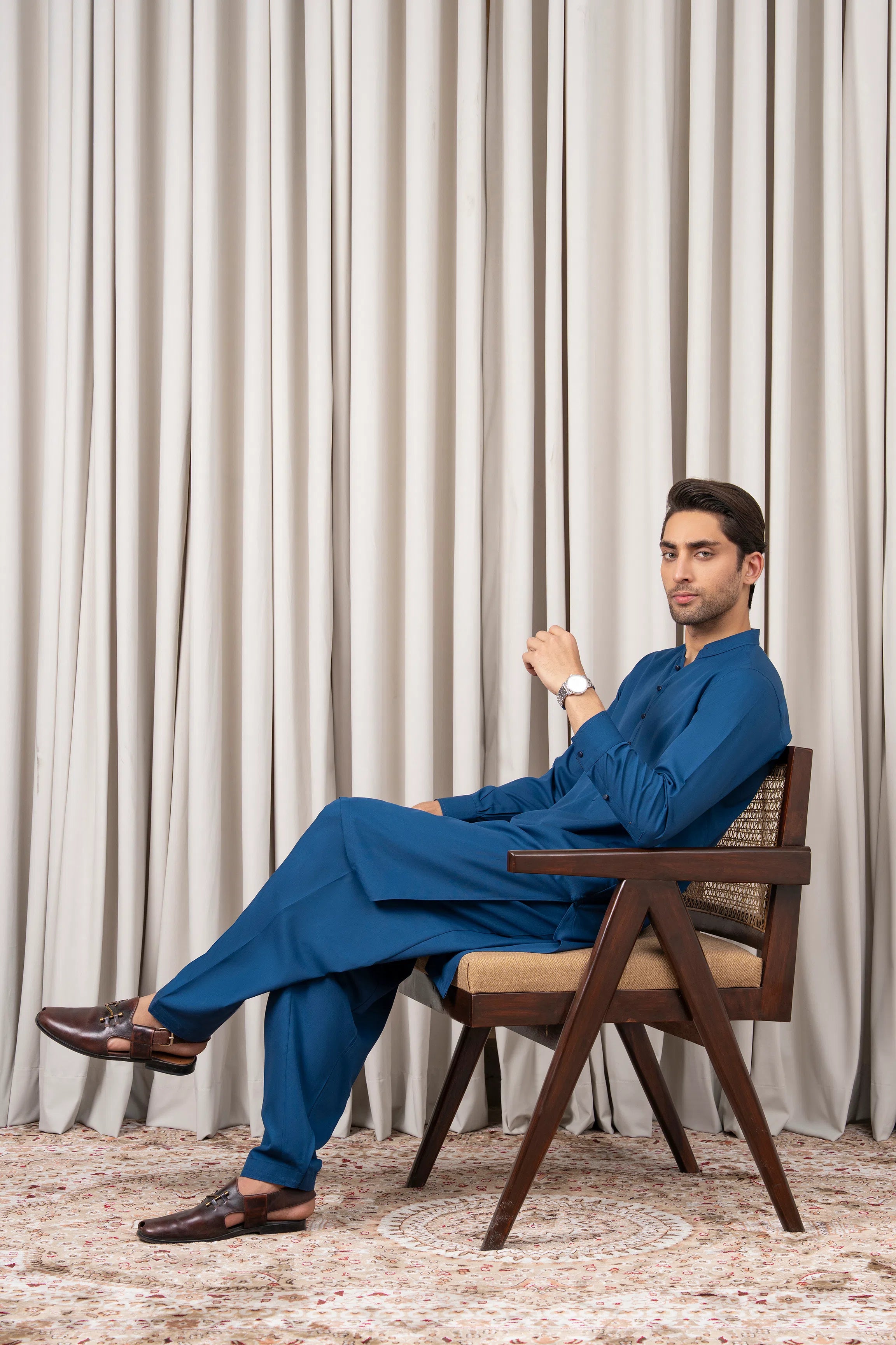 TEXTURED BLENDED KAMEEZ SHALWAR - SIGNATURE COLLECTION CERULEAN BLUE