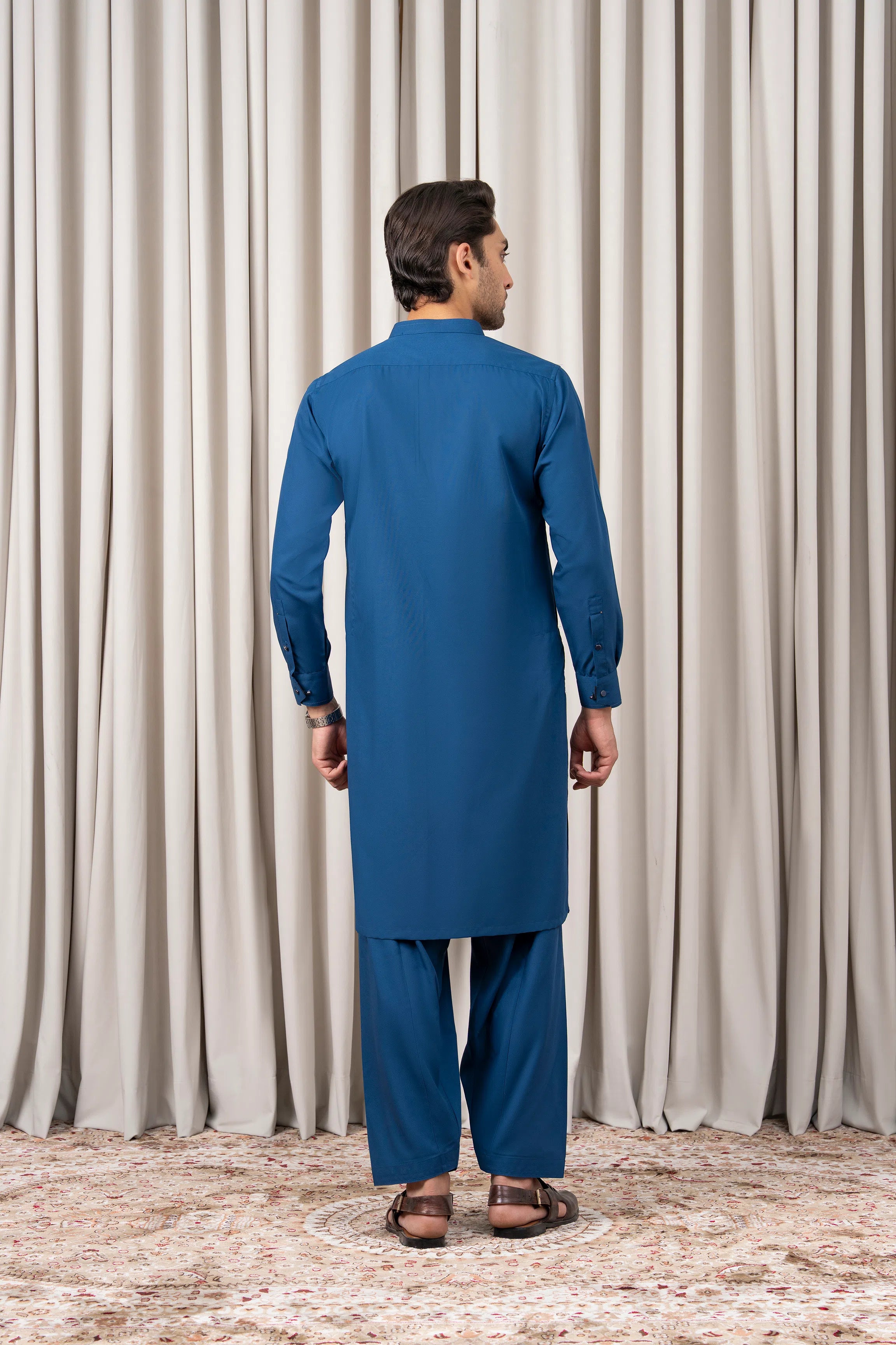 TEXTURED BLENDED KAMEEZ SHALWAR - SIGNATURE COLLECTION CERULEAN BLUE