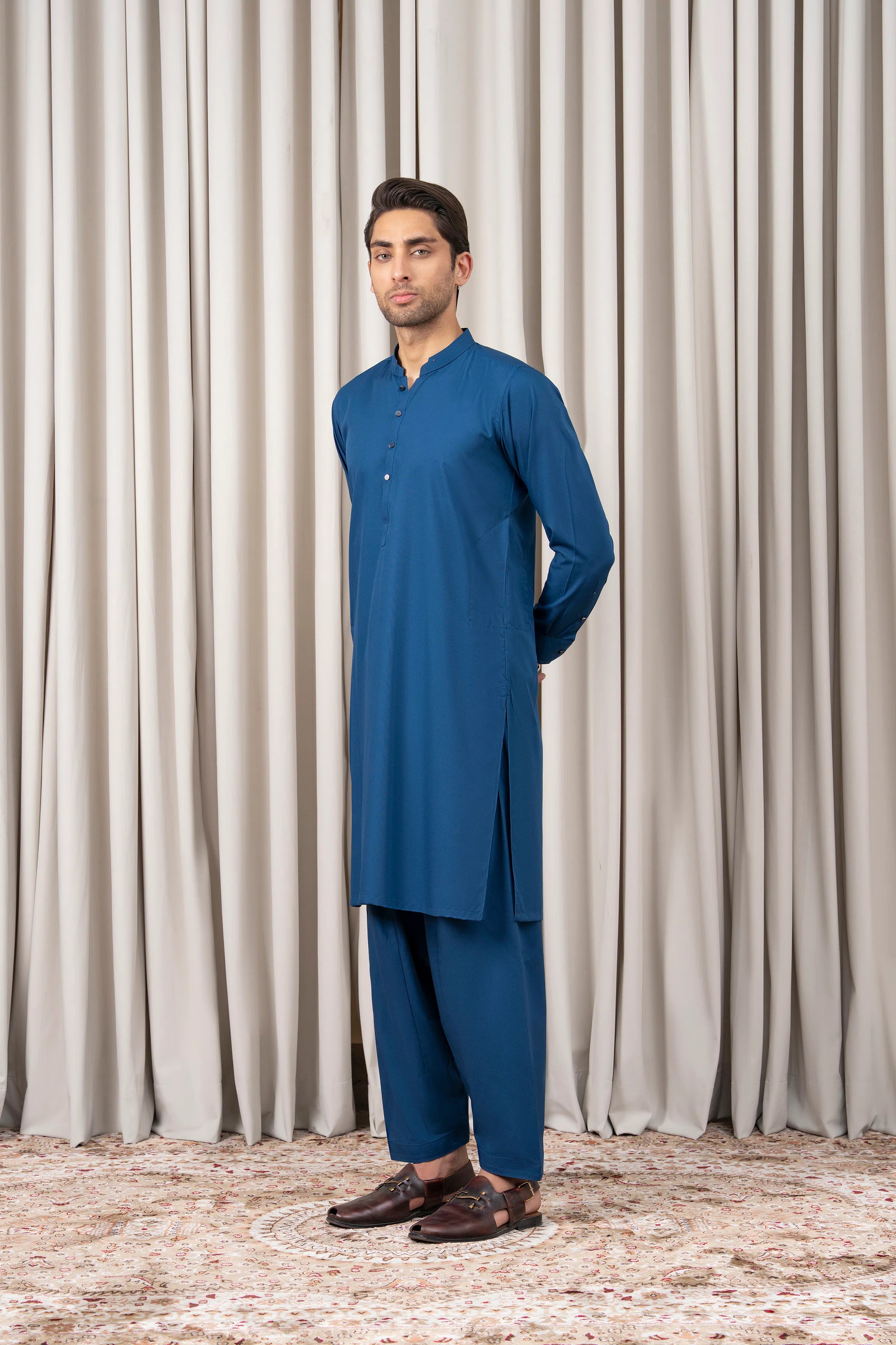 TEXTURED BLENDED KAMEEZ SHALWAR - SIGNATURE COLLECTION CERULEAN BLUE