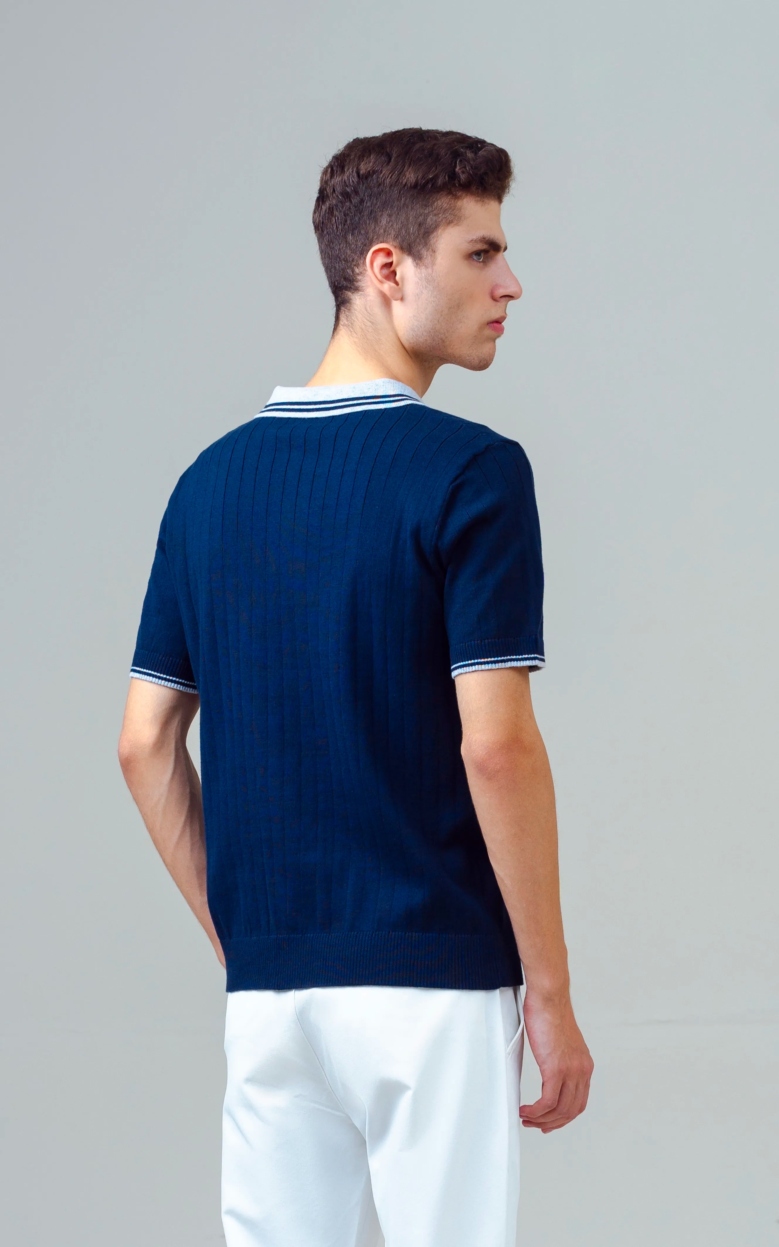 KNITTED TIPPING COLLAR POLO NAVY
