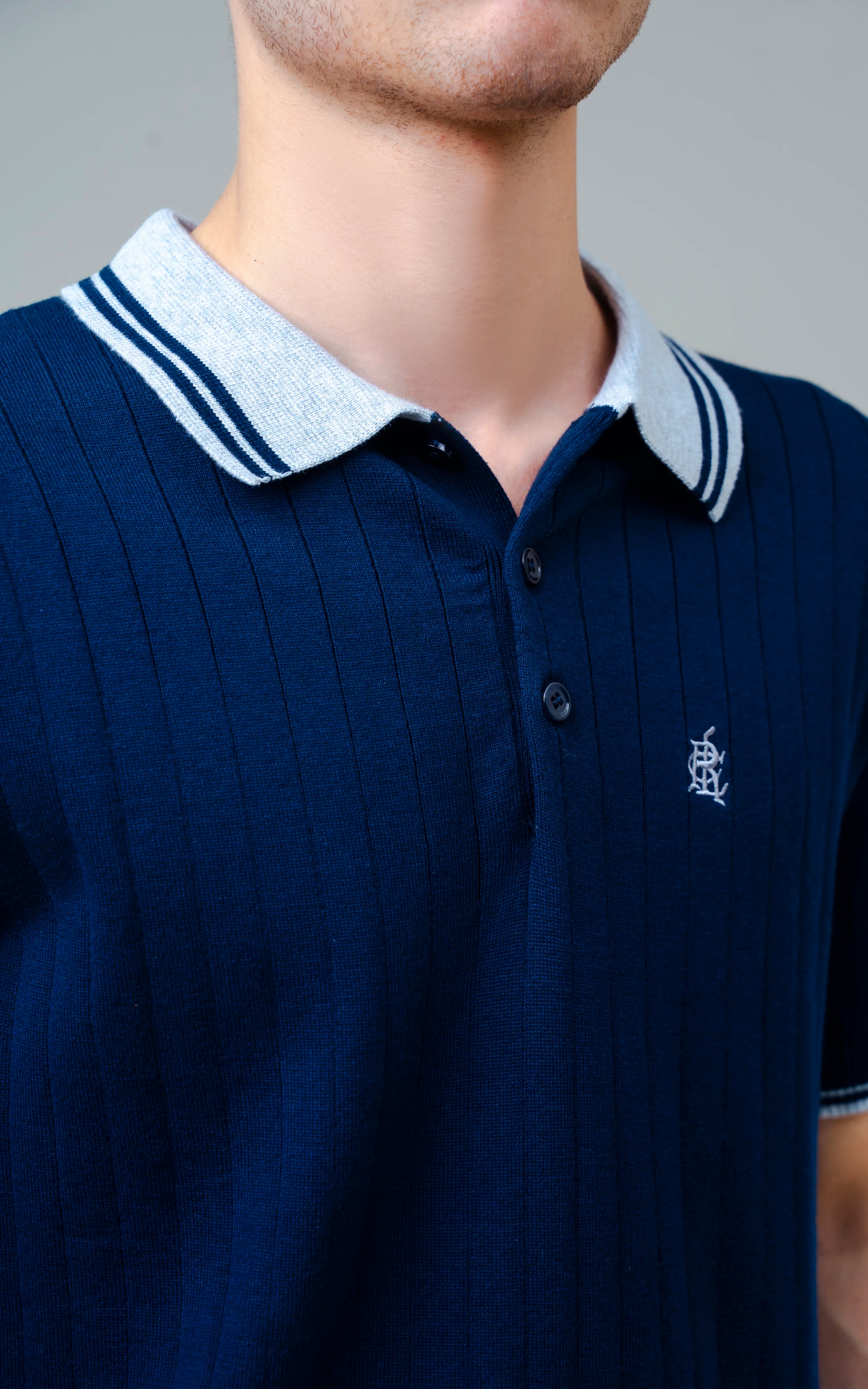 KNITTED TIPPING COLLAR POLO NAVY