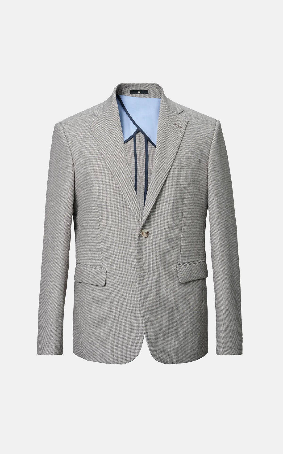 Khaki check casual coat with notched lapels and single-button front
