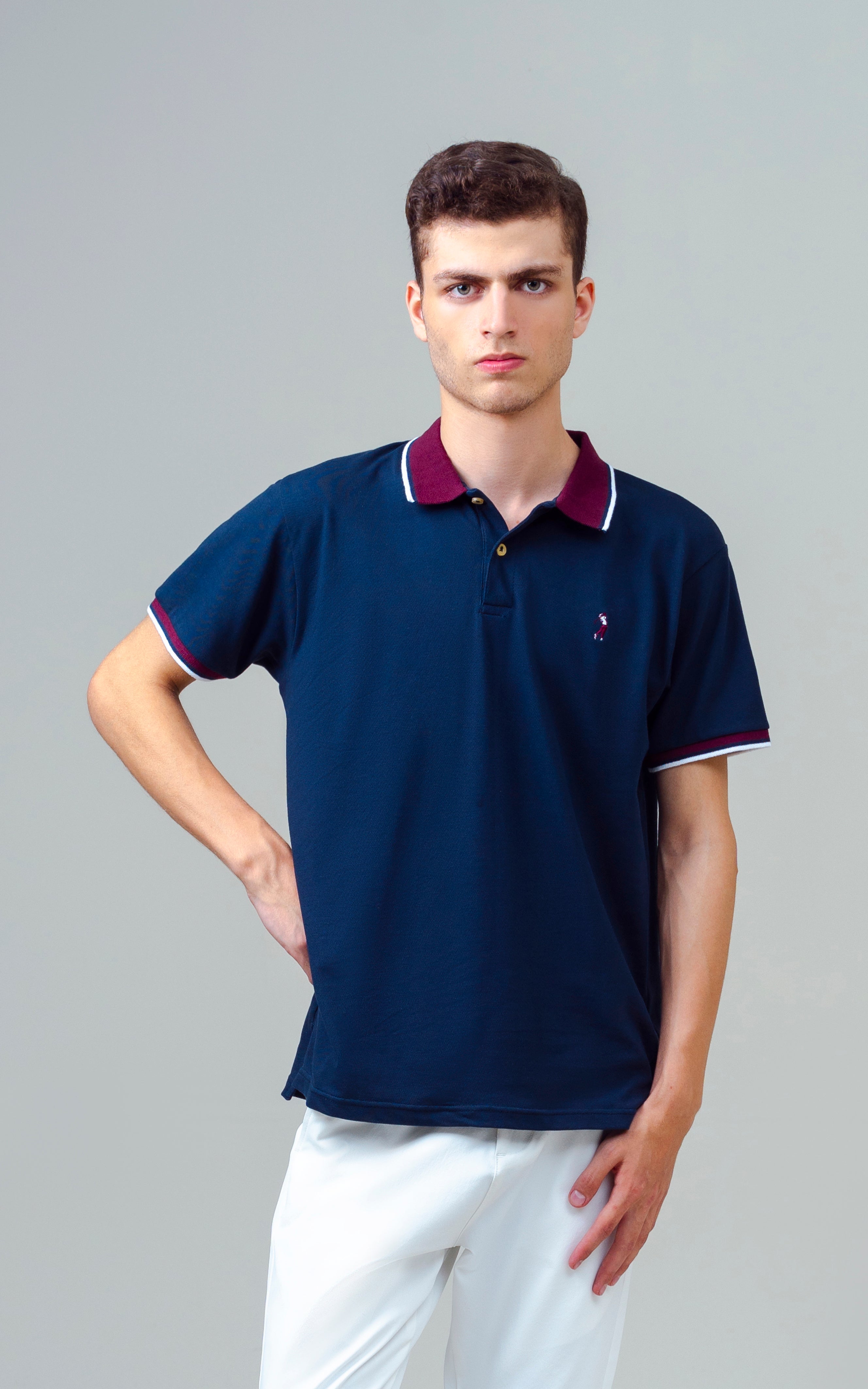CONTRAST TIPPING COLLAR POLO SHIRT NAVY