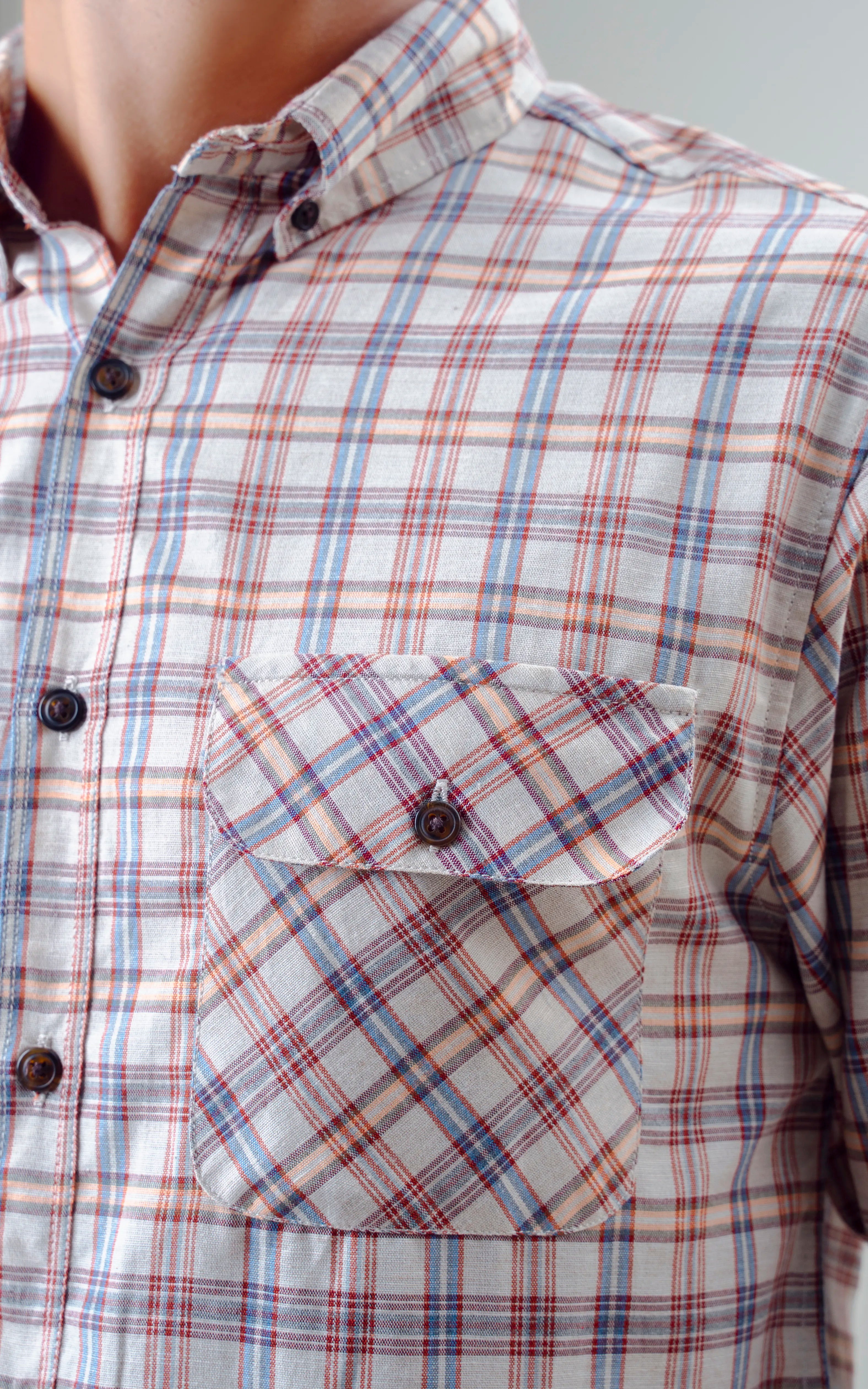 SMART FIT CHECKED CASUAL SHIRT KHAKI RUST