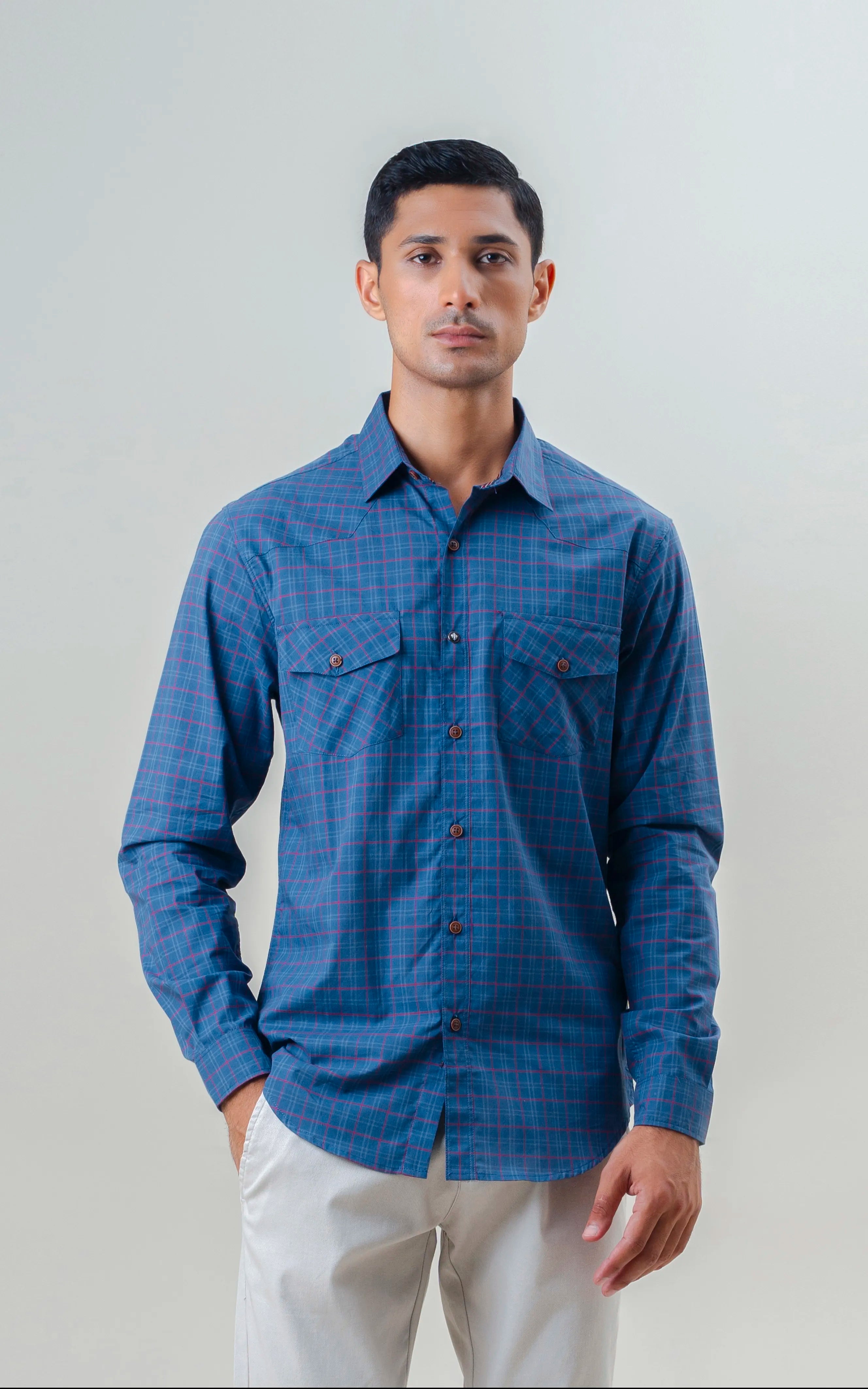 SMART FIT CASUAL SHIRT NAVY CHECK