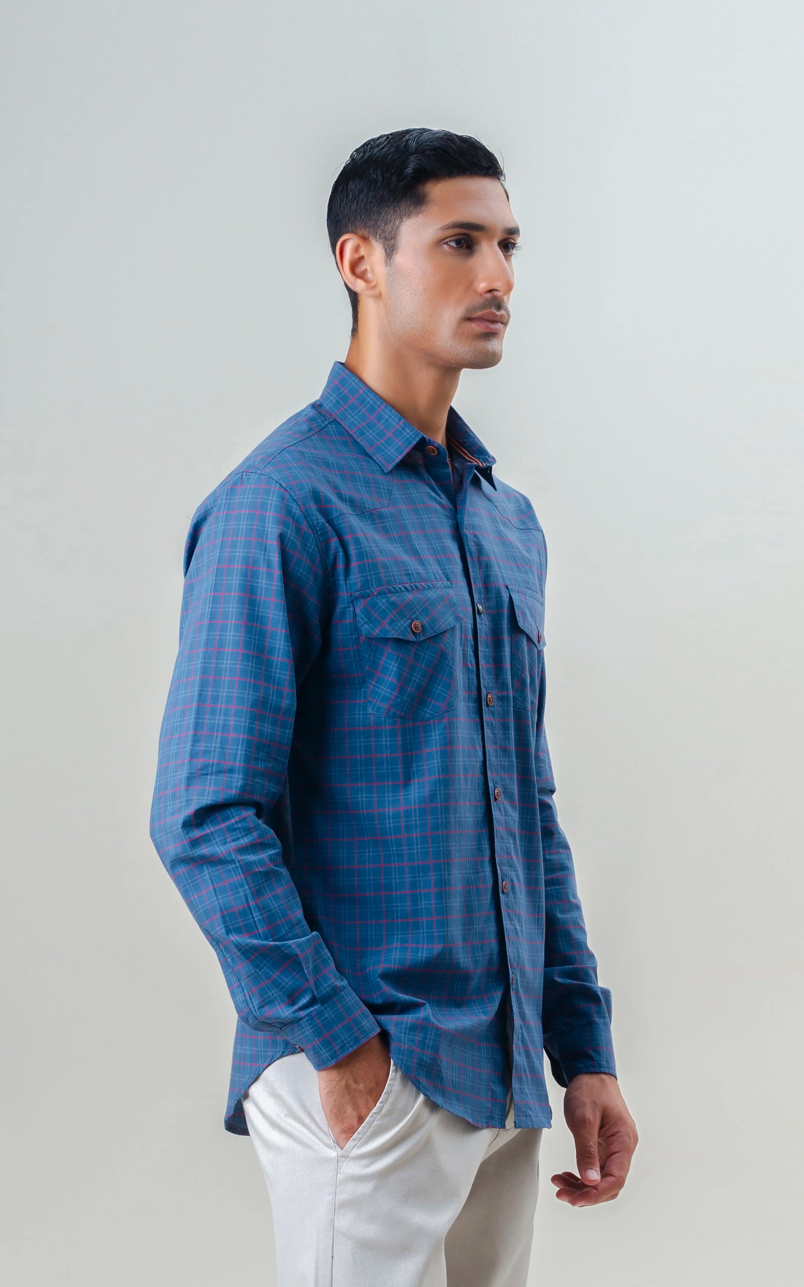 SMART FIT CASUAL SHIRT NAVY CHECK
