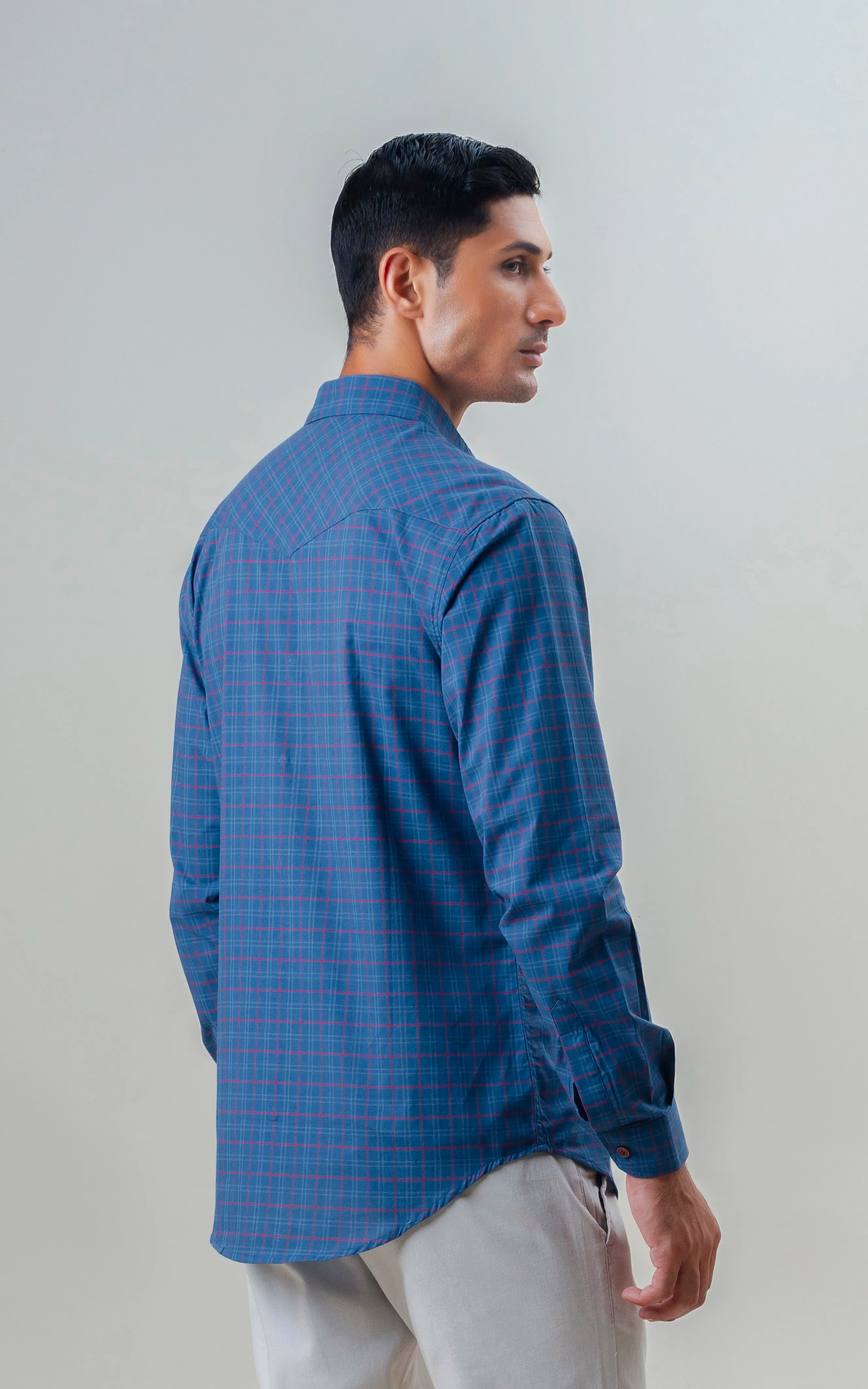 SMART FIT CASUAL SHIRT NAVY CHECK