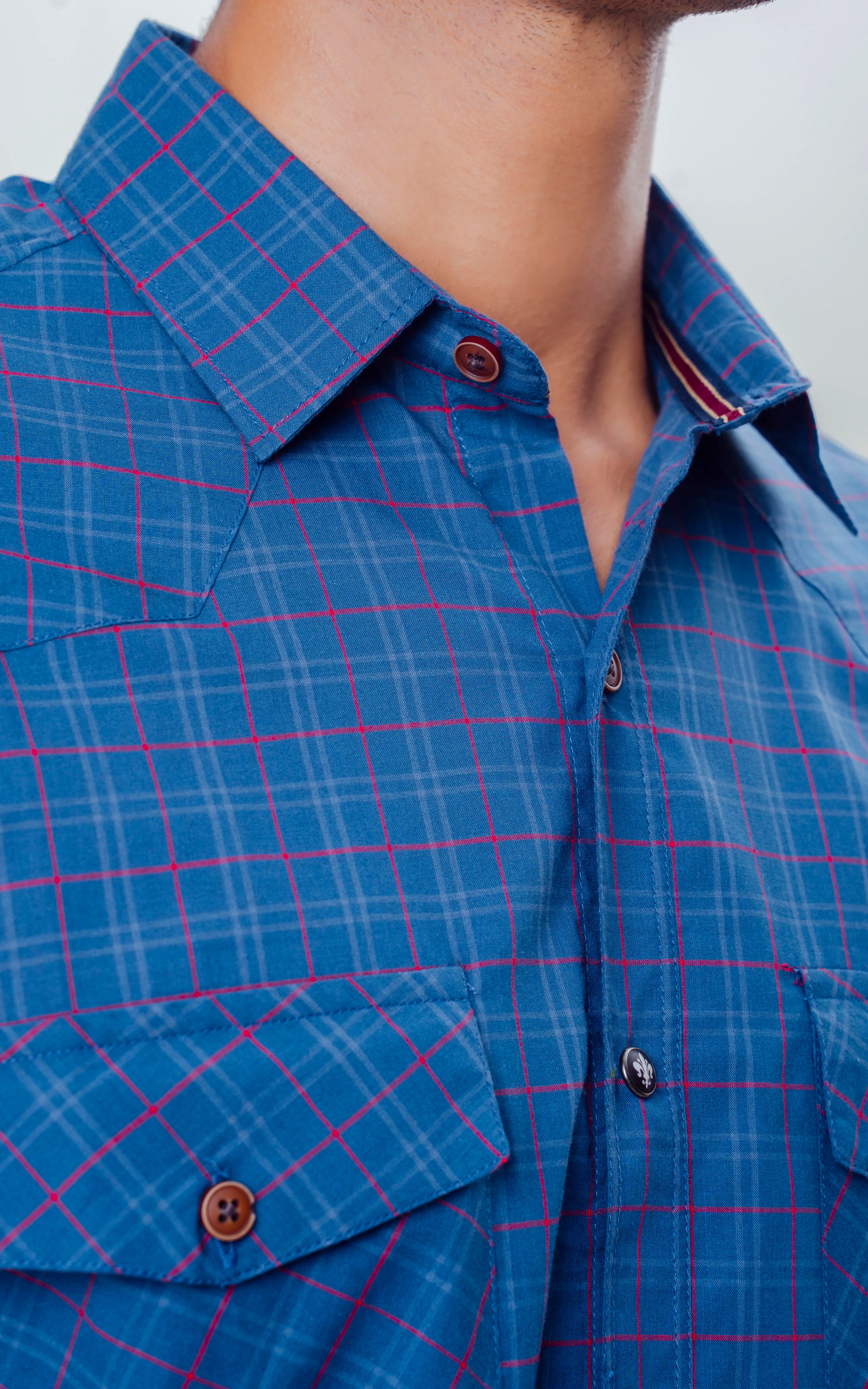 SMART FIT CASUAL SHIRT NAVY CHECK