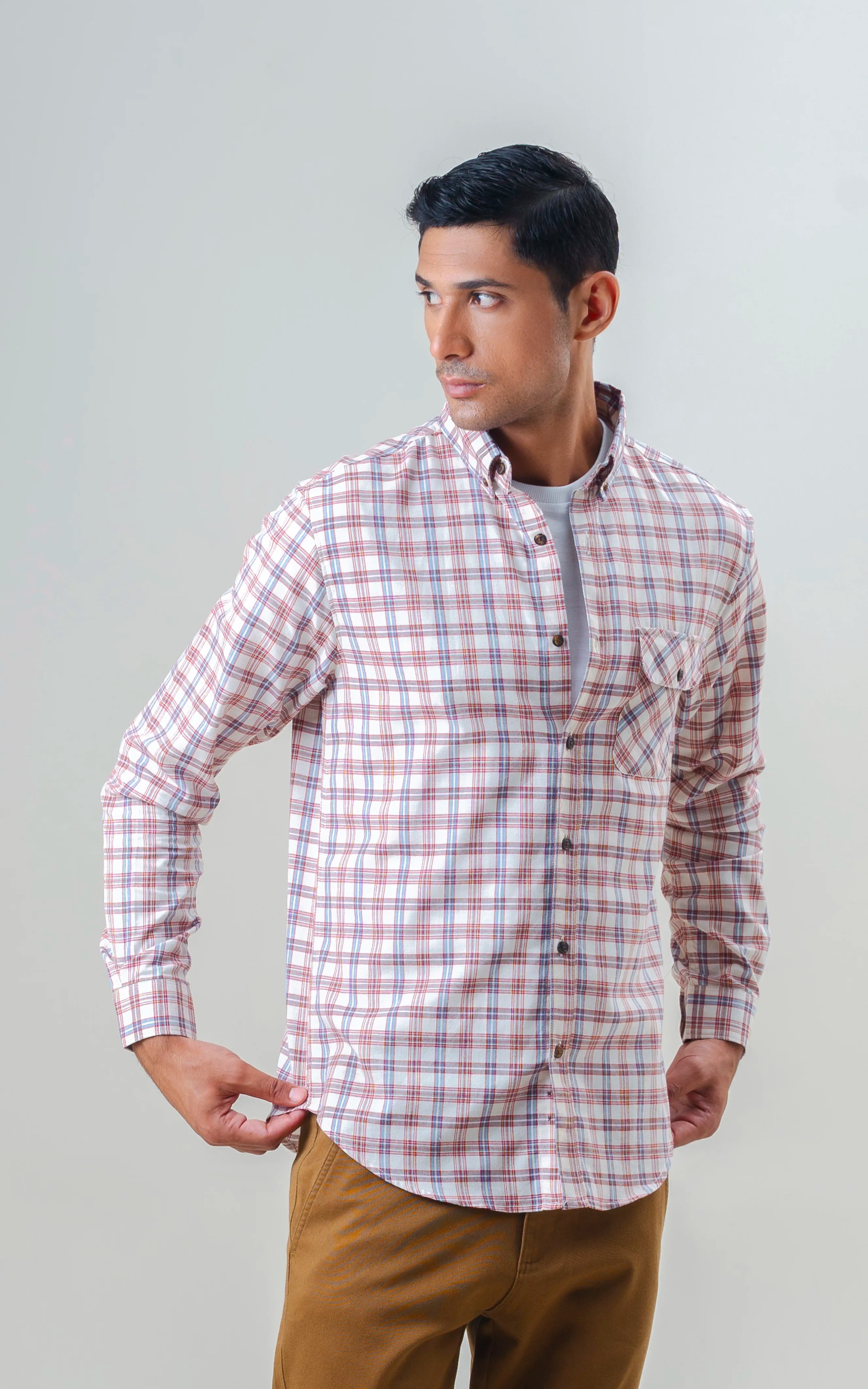 SMART FIT CHECKED CASUAL SHIRT ACRO MAROON