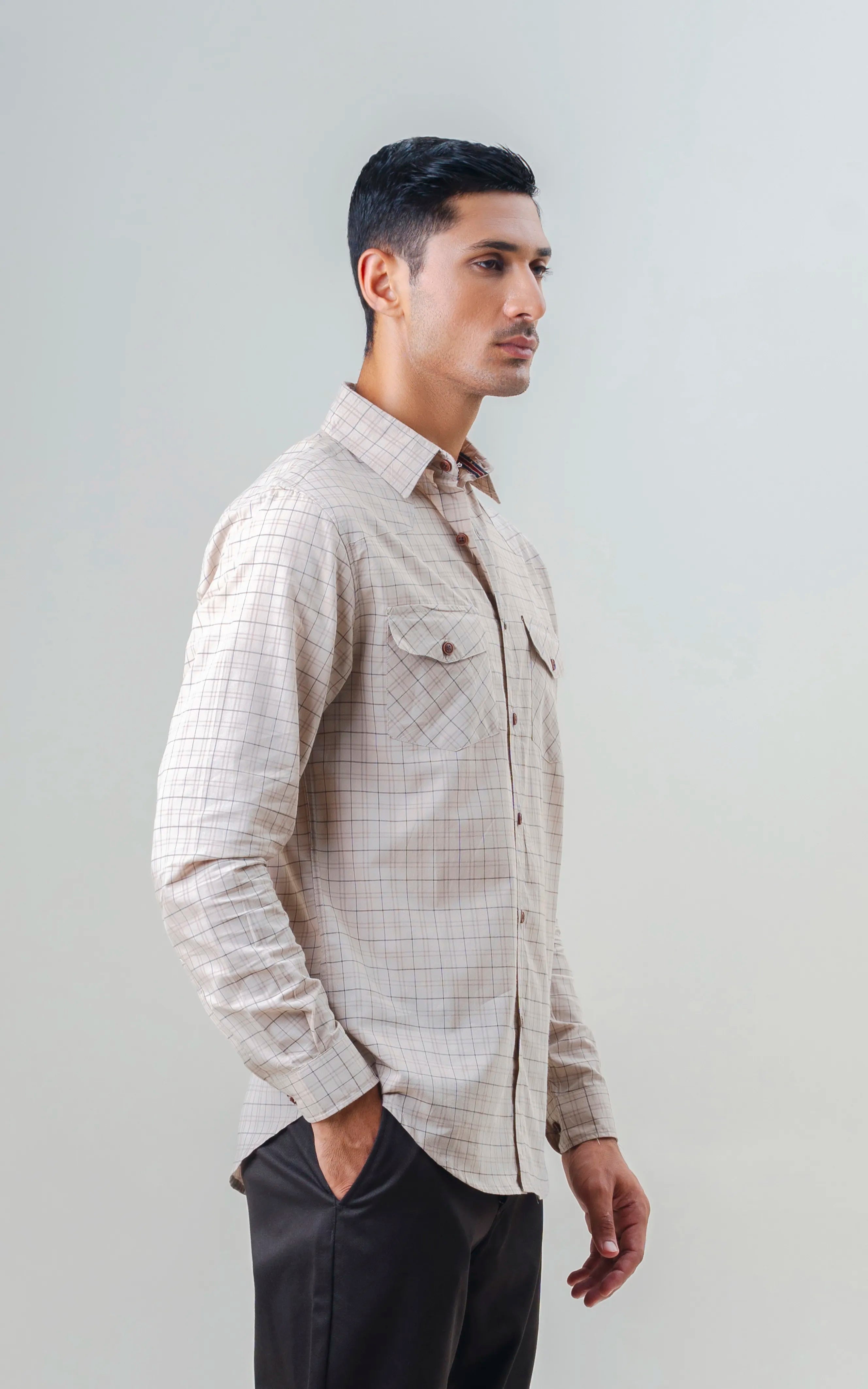 SMART FIT CASUAL SHIRT KHAKI CHECK