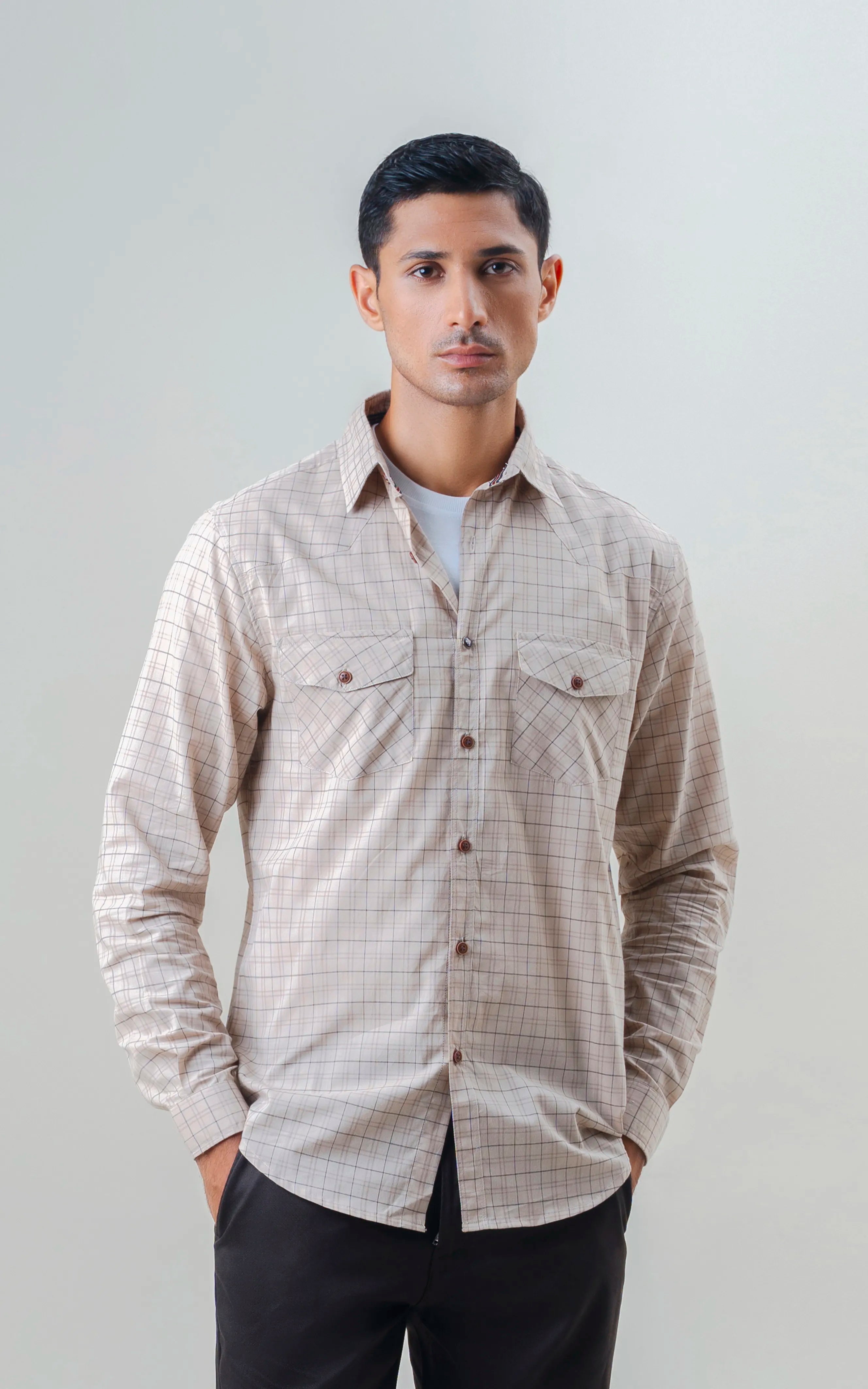 SMART FIT CASUAL SHIRT KHAKI CHECK