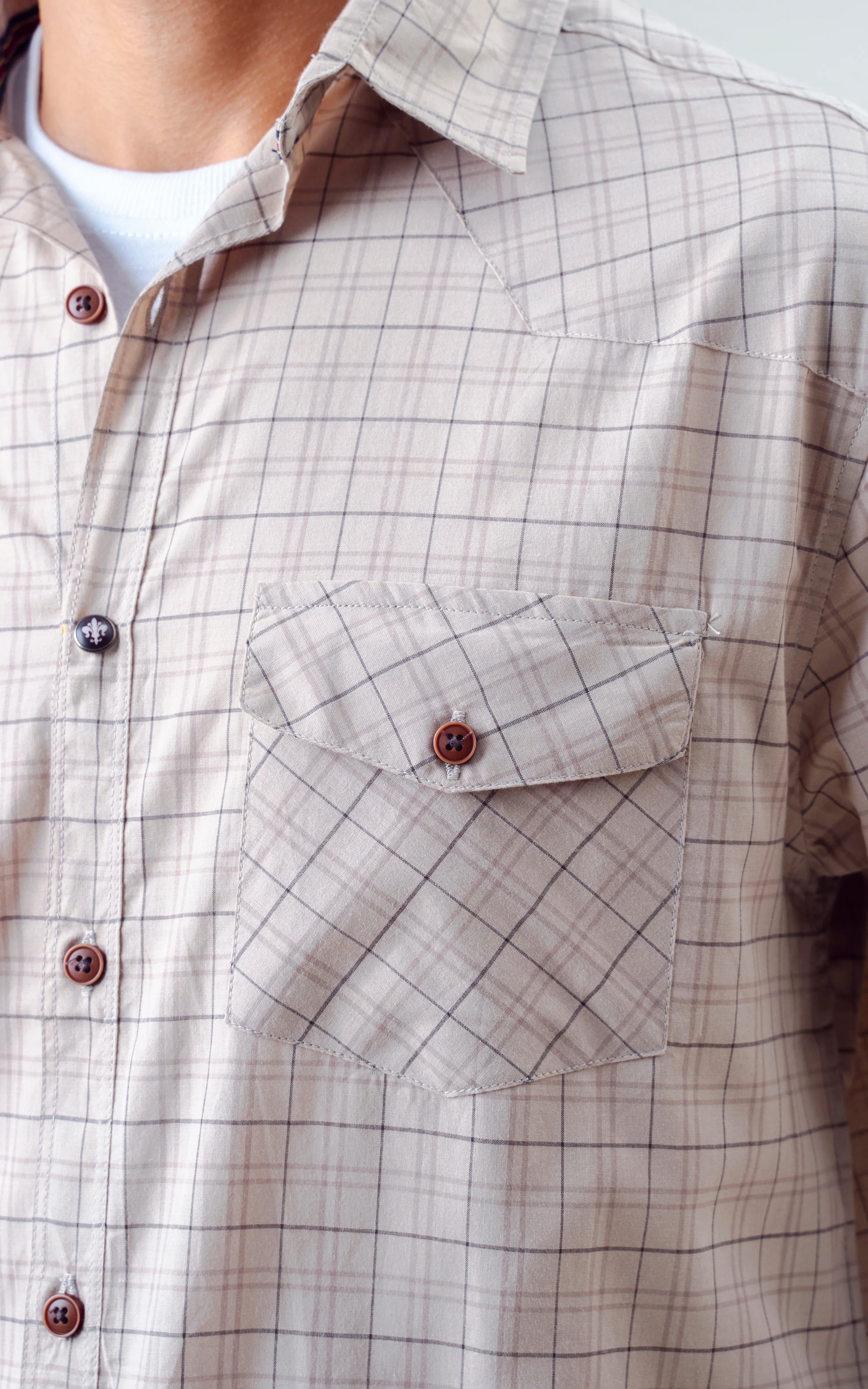 SMART FIT CASUAL SHIRT KHAKI CHECK