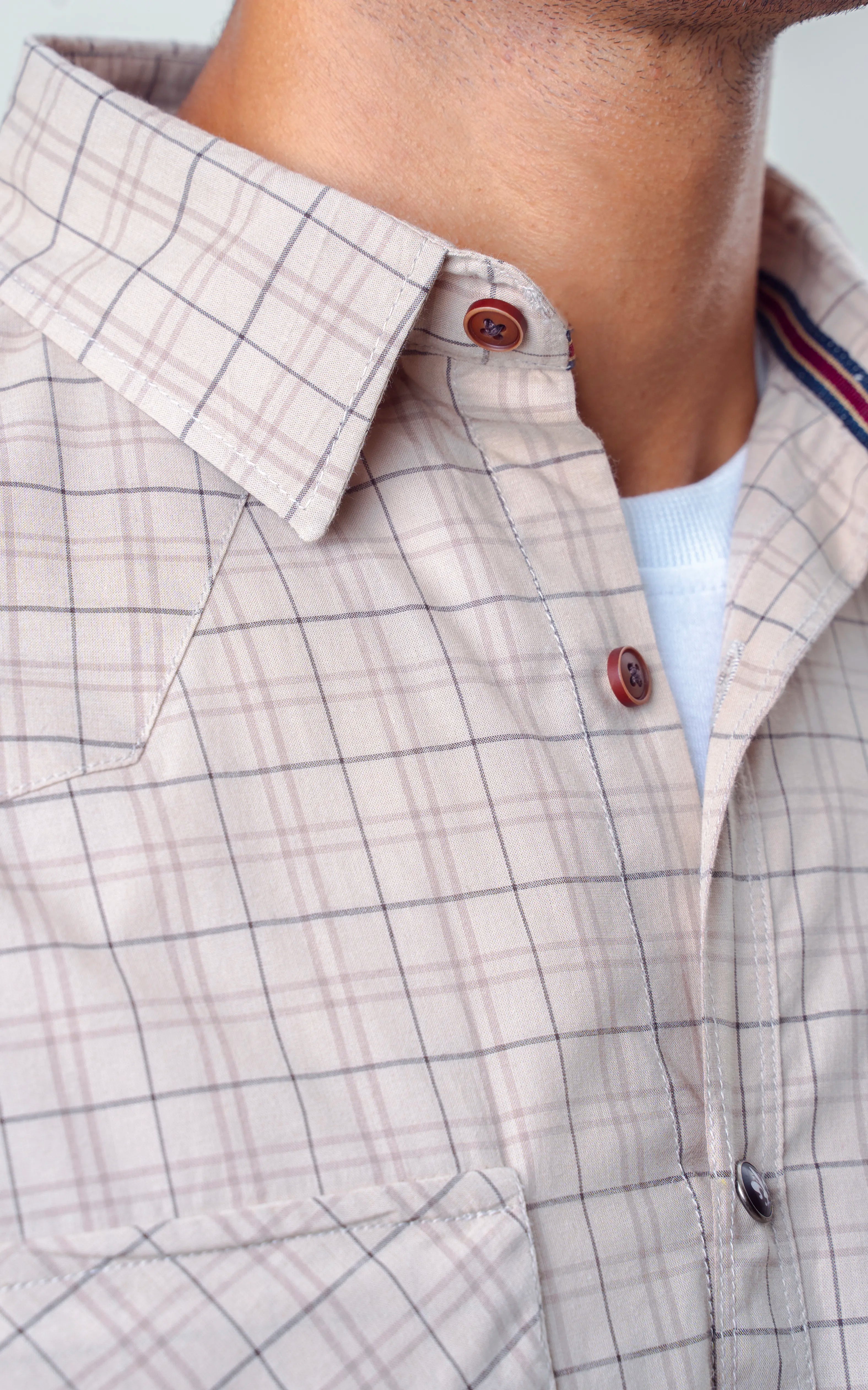 SMART FIT CASUAL SHIRT KHAKI CHECK