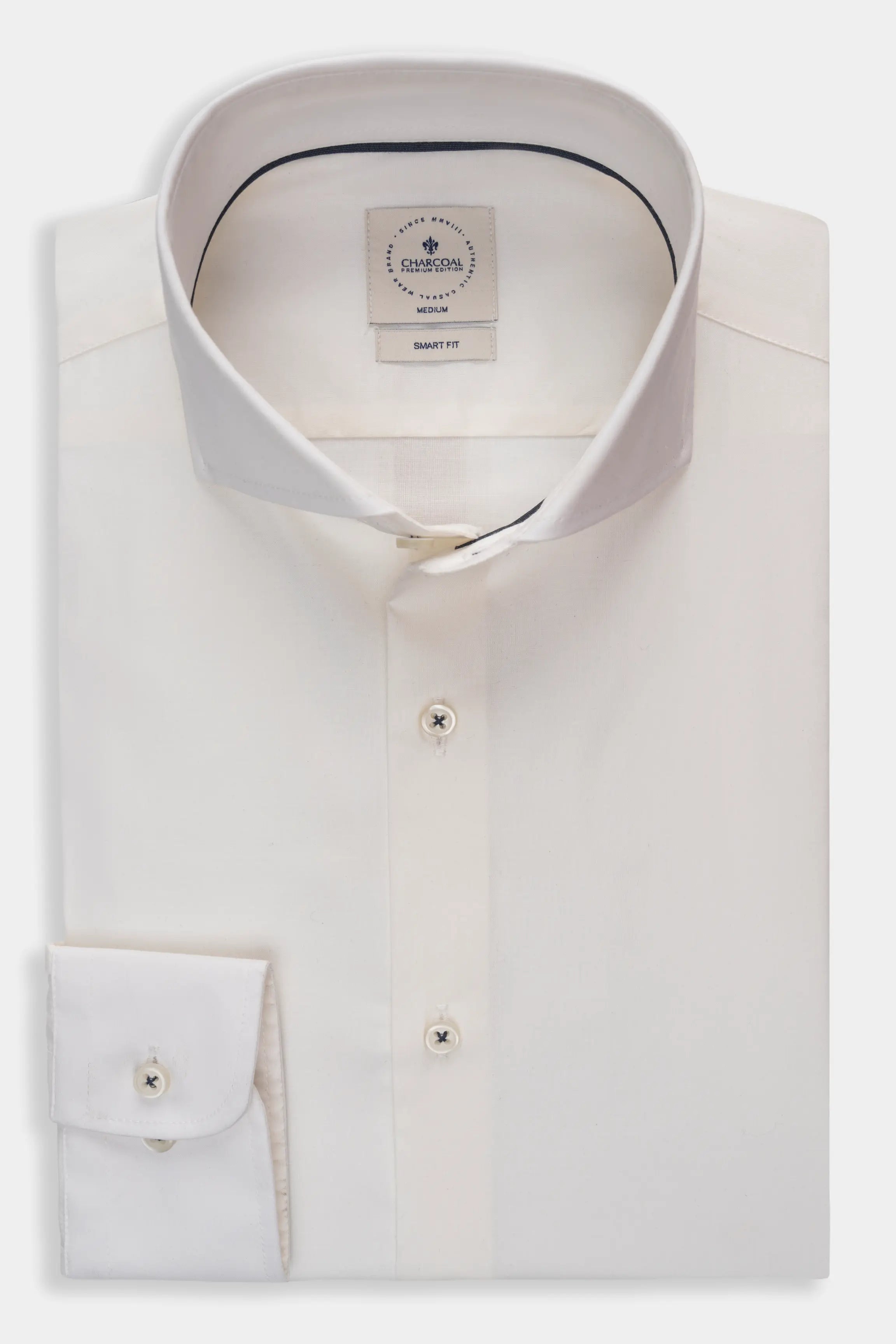 Off-white French collar smart shirt with button front and patch pocket