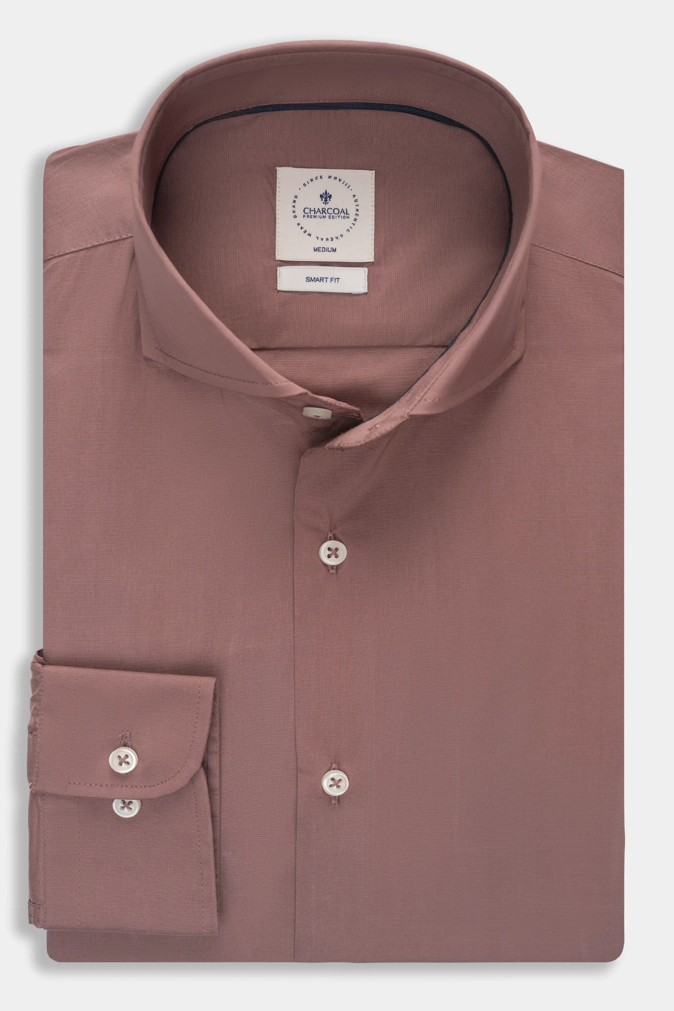 Rust French collar smart shirt with button-front and long sleeves