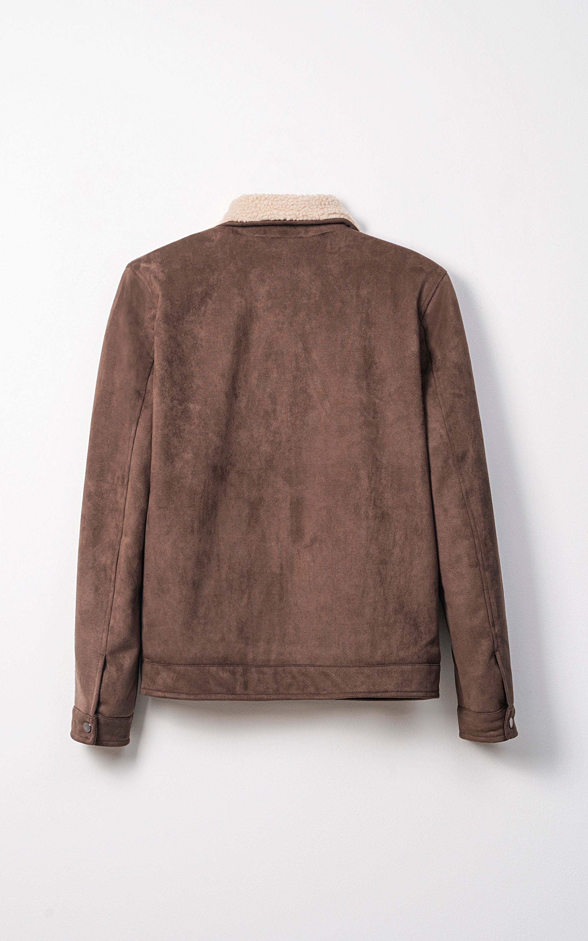 FUR COLLAR SUEDE JACKET FULL SLEEVE BROWN