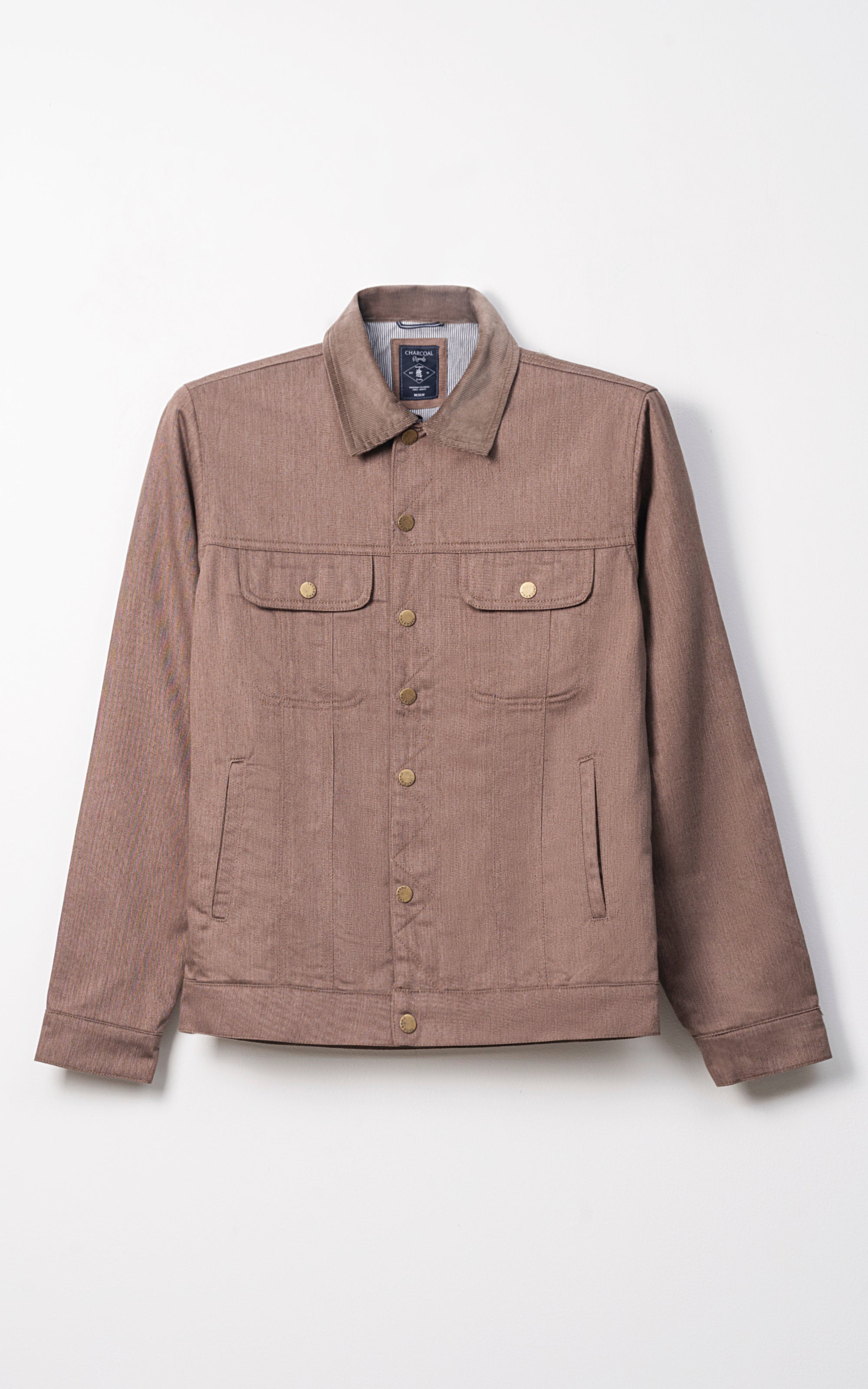 CORDUROY COLLAR FULL SLEEVE JACKET BROWN