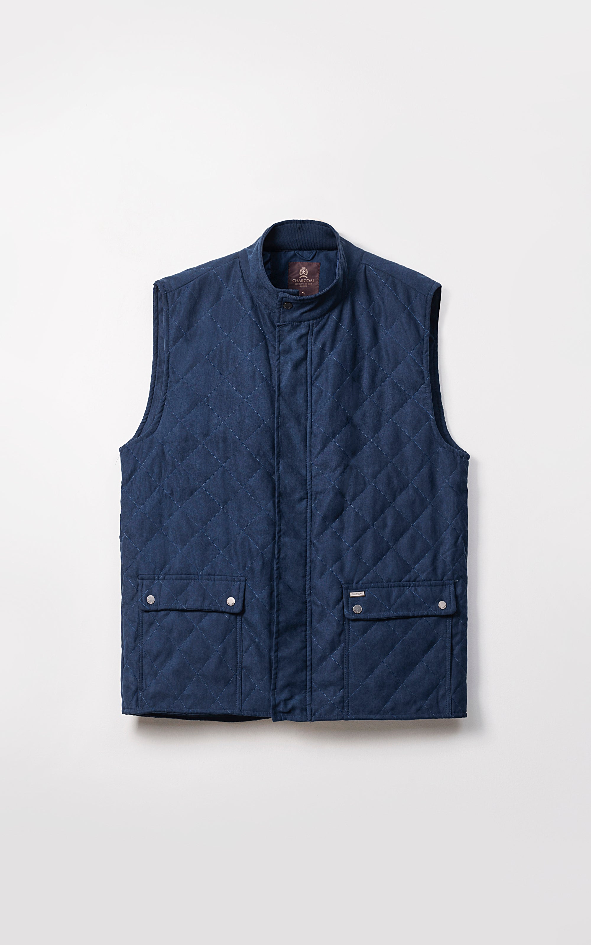 QUILTED SUEDE GILET JACKET SLEEVELESS NAVY