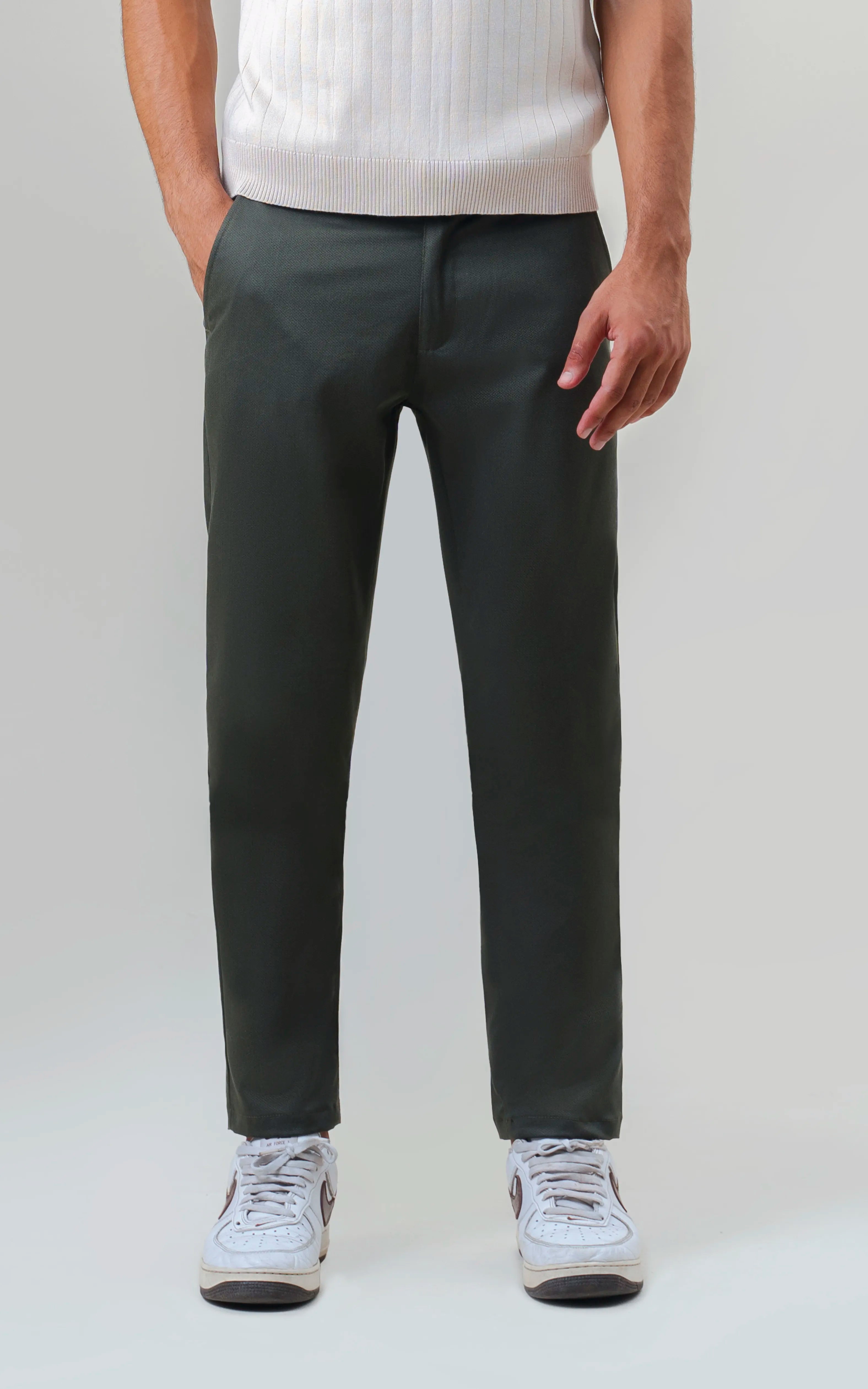 TEXTURED REGULAR FIT CASUAL PANT OLIVE