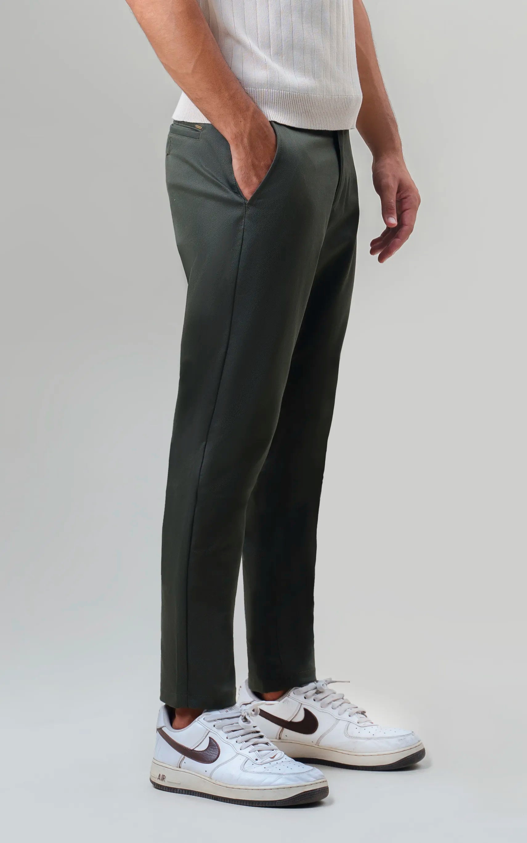 TEXTURED REGULAR FIT CASUAL PANT OLIVE