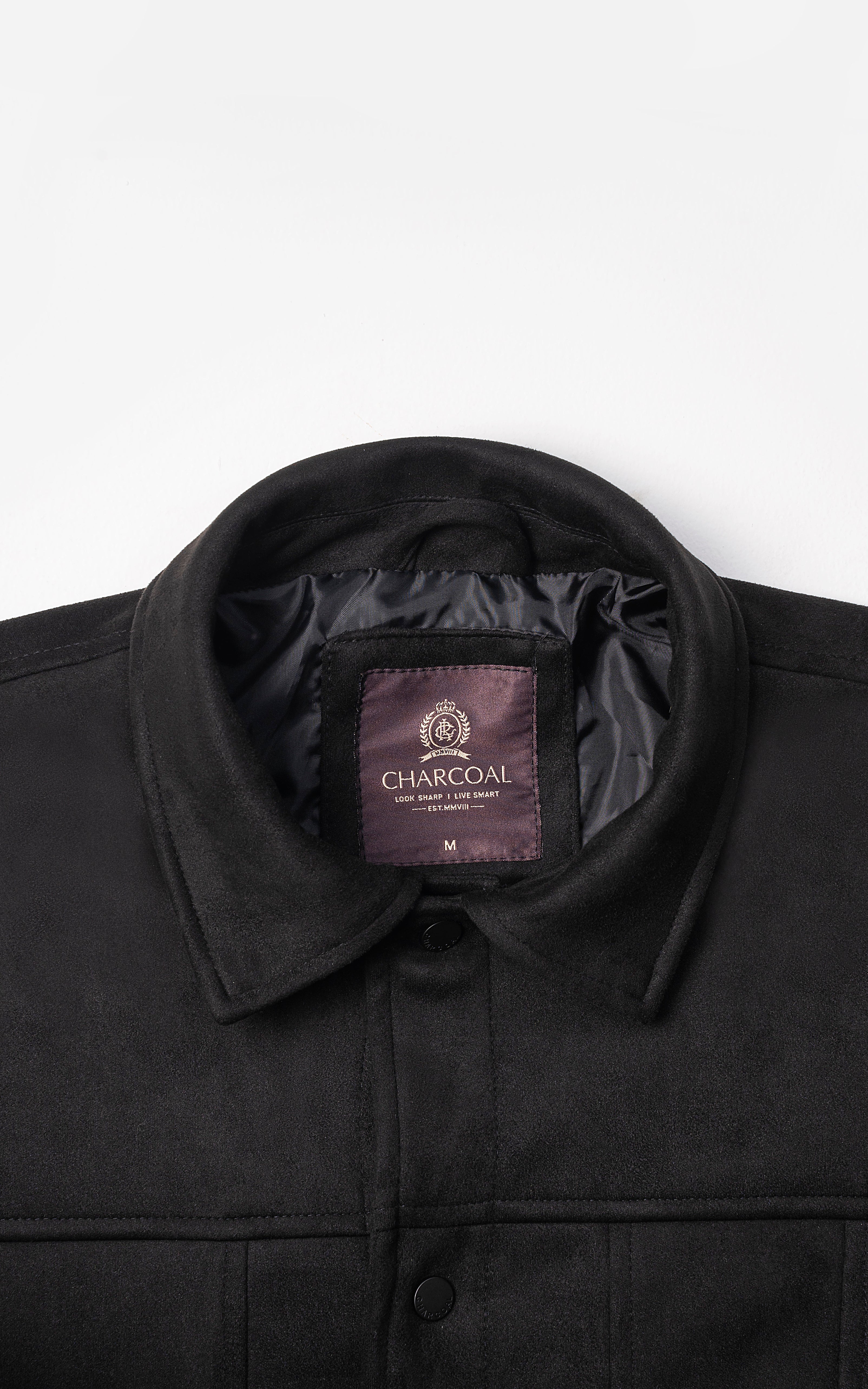 SUEDE UTILITY JACKET FULL SLEEVE BLACK