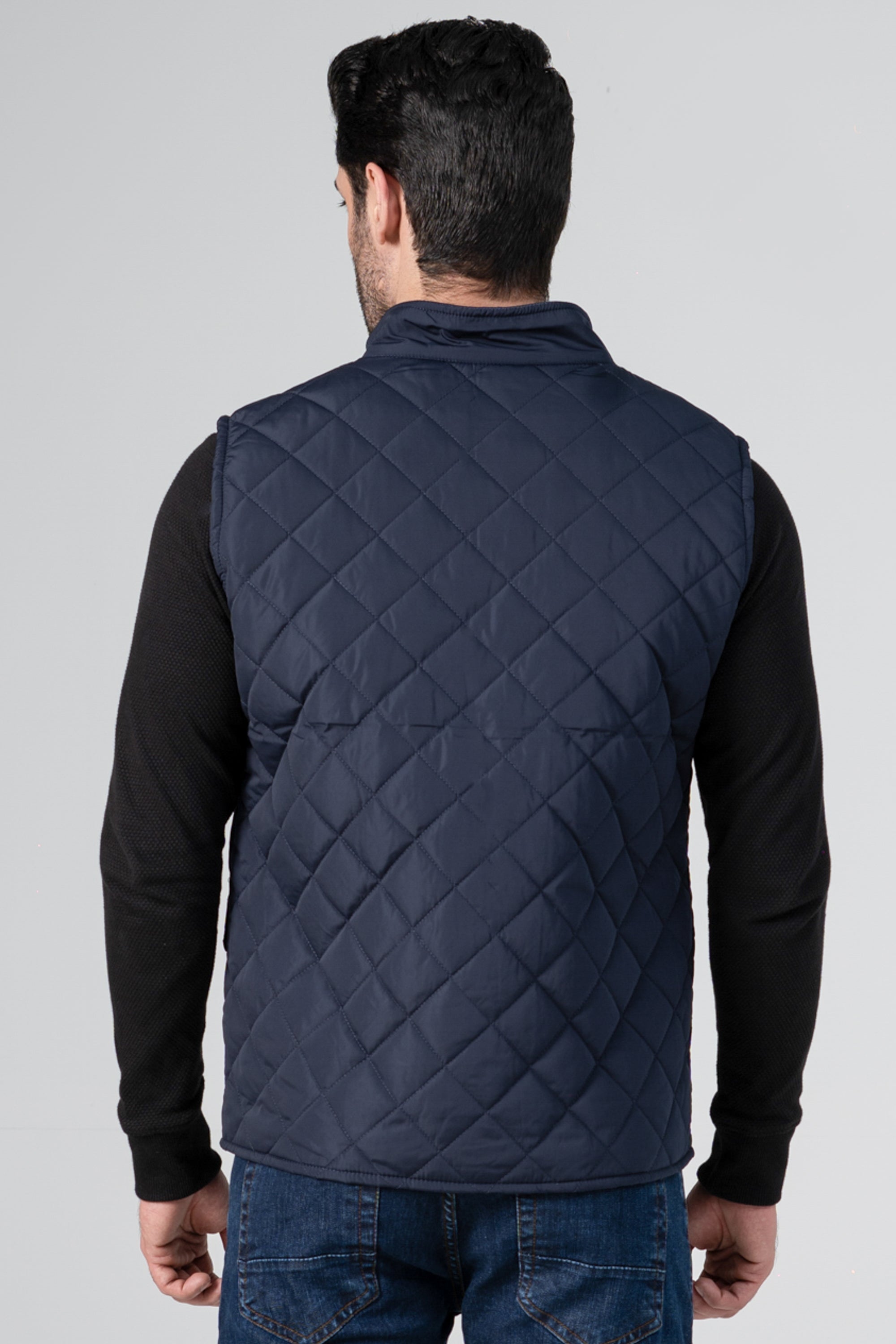 QUILTED LOGO EMBROIDERED JACKET NAVY