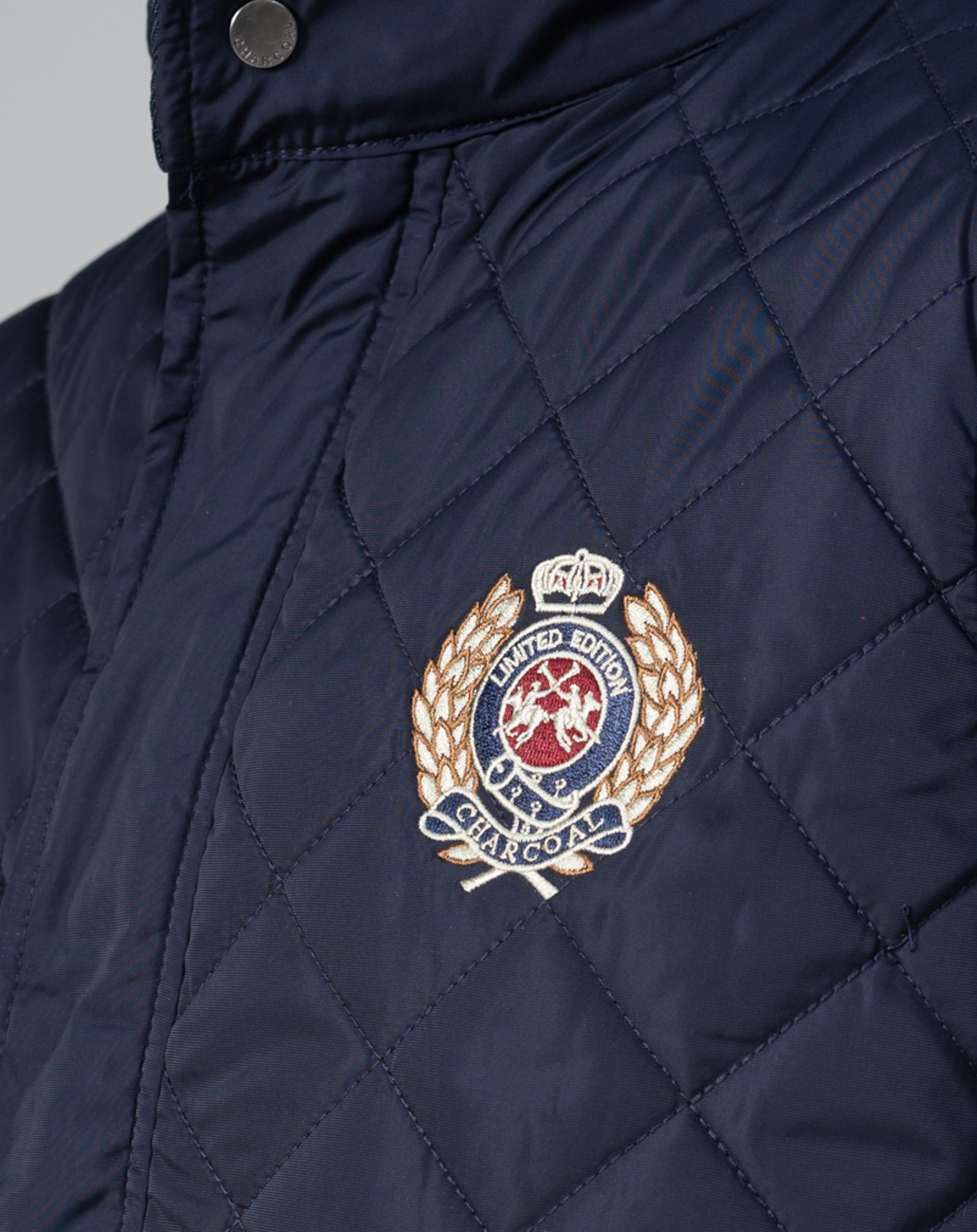 QUILTED LOGO EMBROIDERED JACKET NAVY