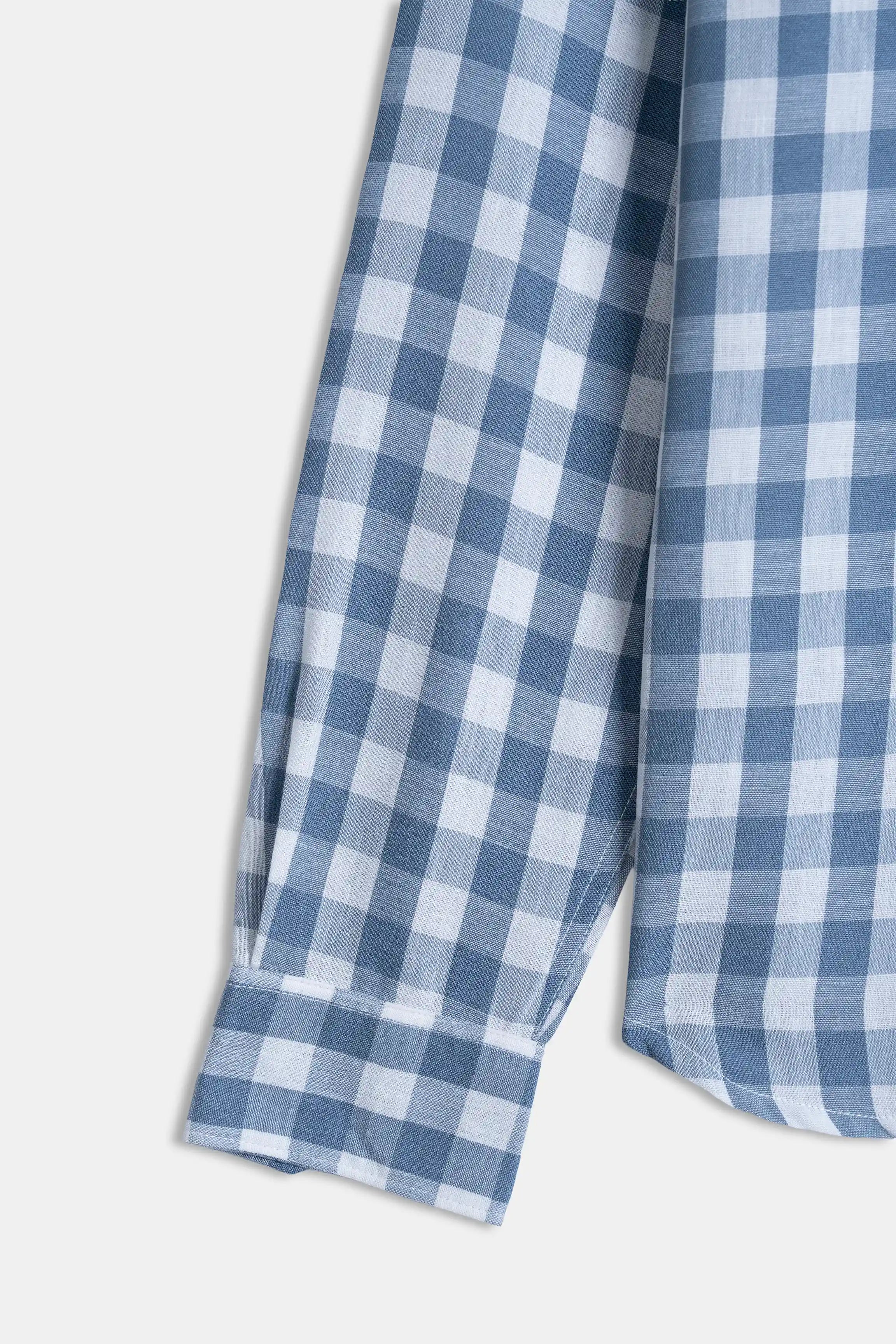 HIDDEN BUTTON DOWN CHECKERED CASUAL SHIRT BLUE CHECK