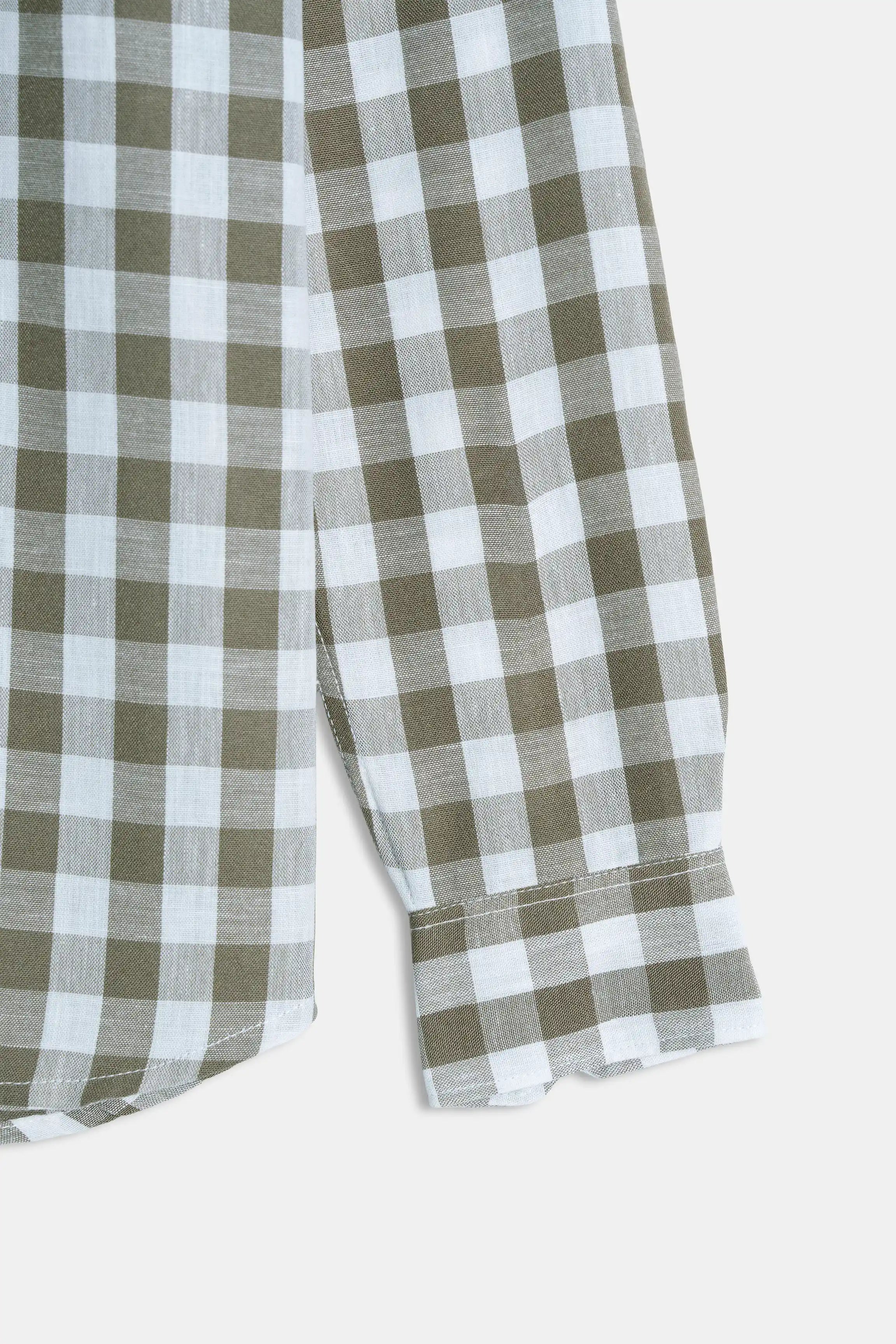 HIDDEN BUTTON DOWN CHECKERED CASUAL SHIRT GREEN CHECK